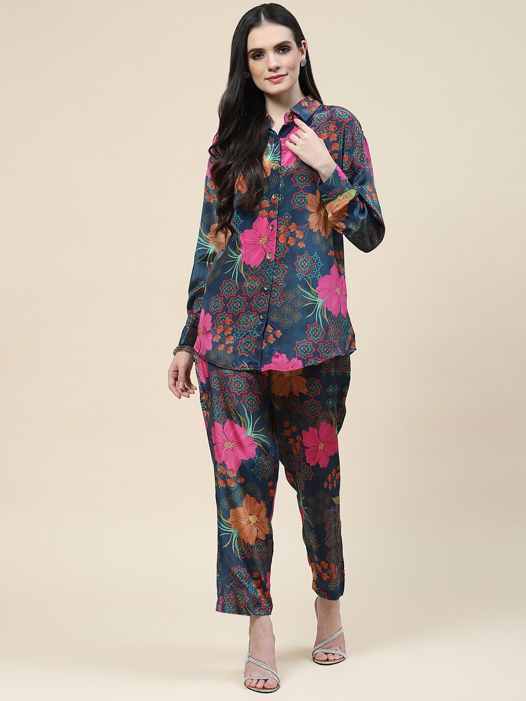 

Meena Bazaar Floral Printed Shirt & Trouser, Teal