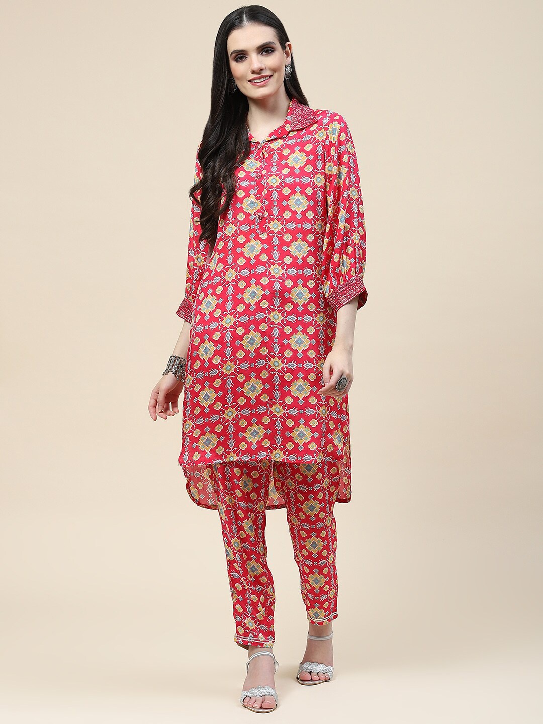 

Meena Bazaar Ethnic Motifs Printed Regular Kurta with Trousers, Pink