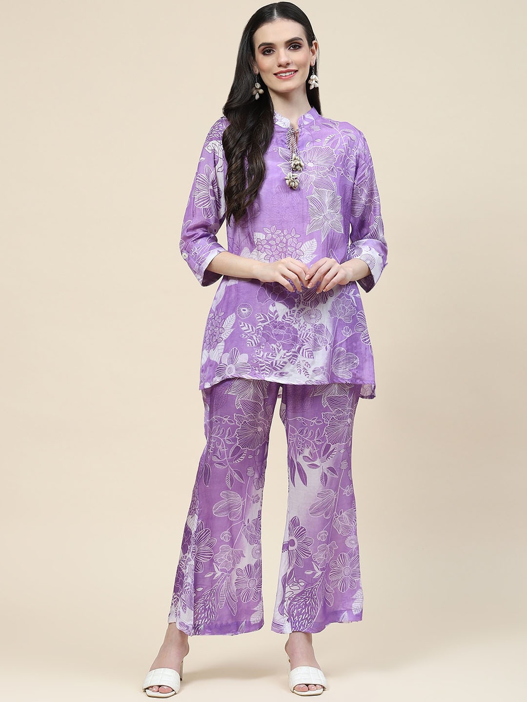 

Meena Bazaar Floral Printed Top With Trousers, Purple