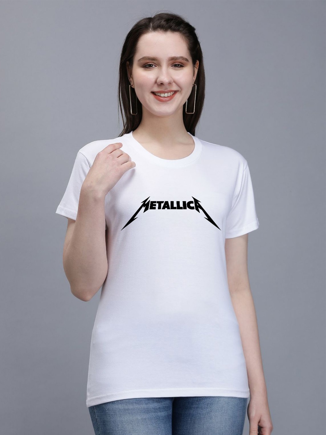 

TRENDY RABBIT Typography Printed Round Neck Regular Sleeves T-shirt, White