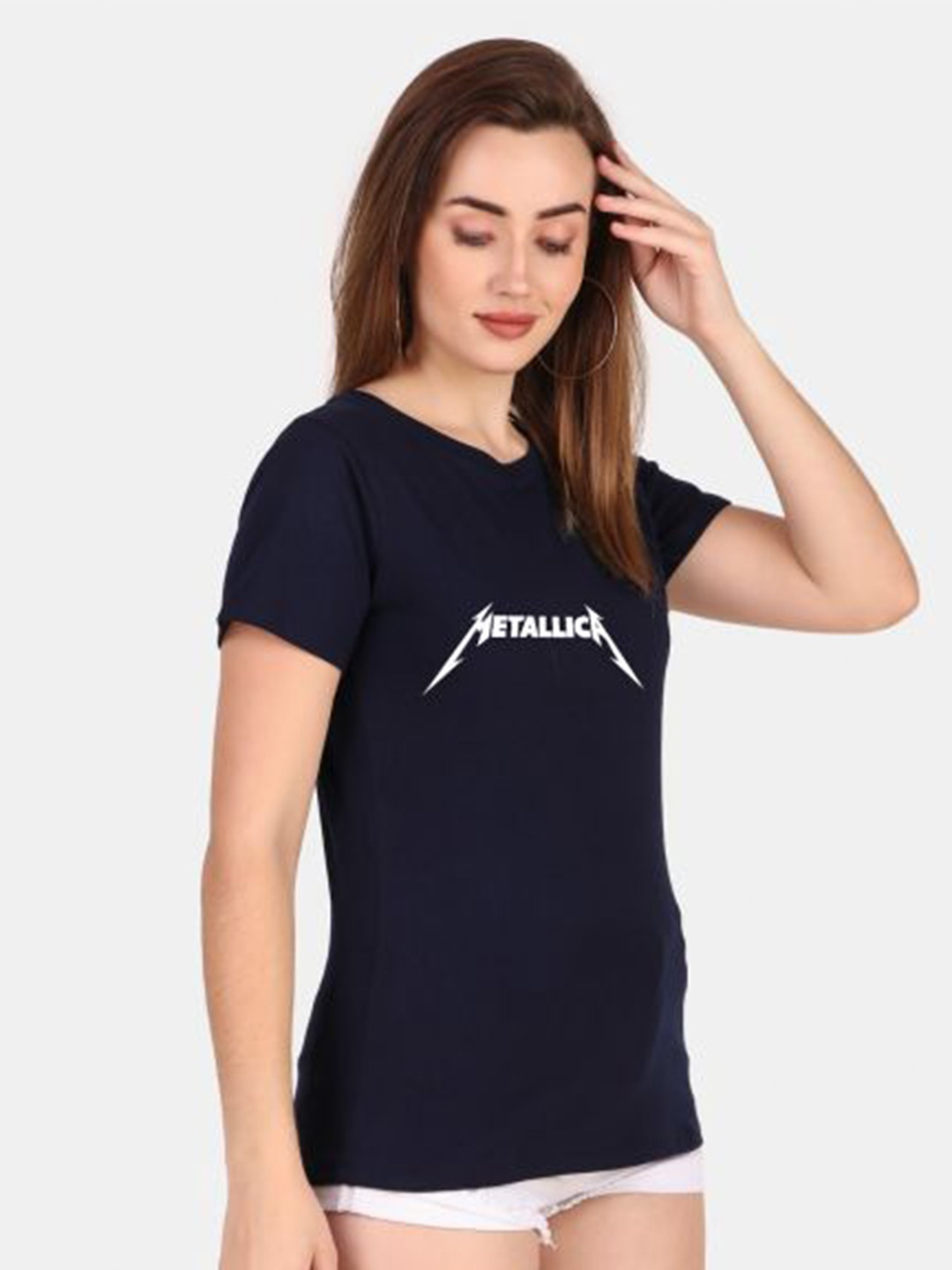 

TRENDY RABBIT Typography Printed Round Neck Pure Cotton T-shirt, Navy blue