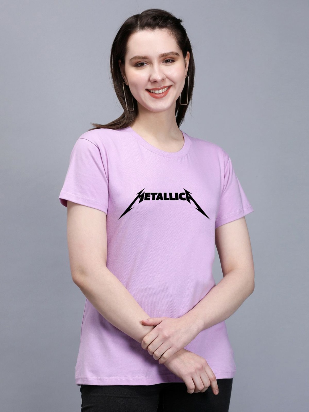 TRENDY RABBIT Typography Printed Round Neck Pure Cotton T-shirt, Lavender