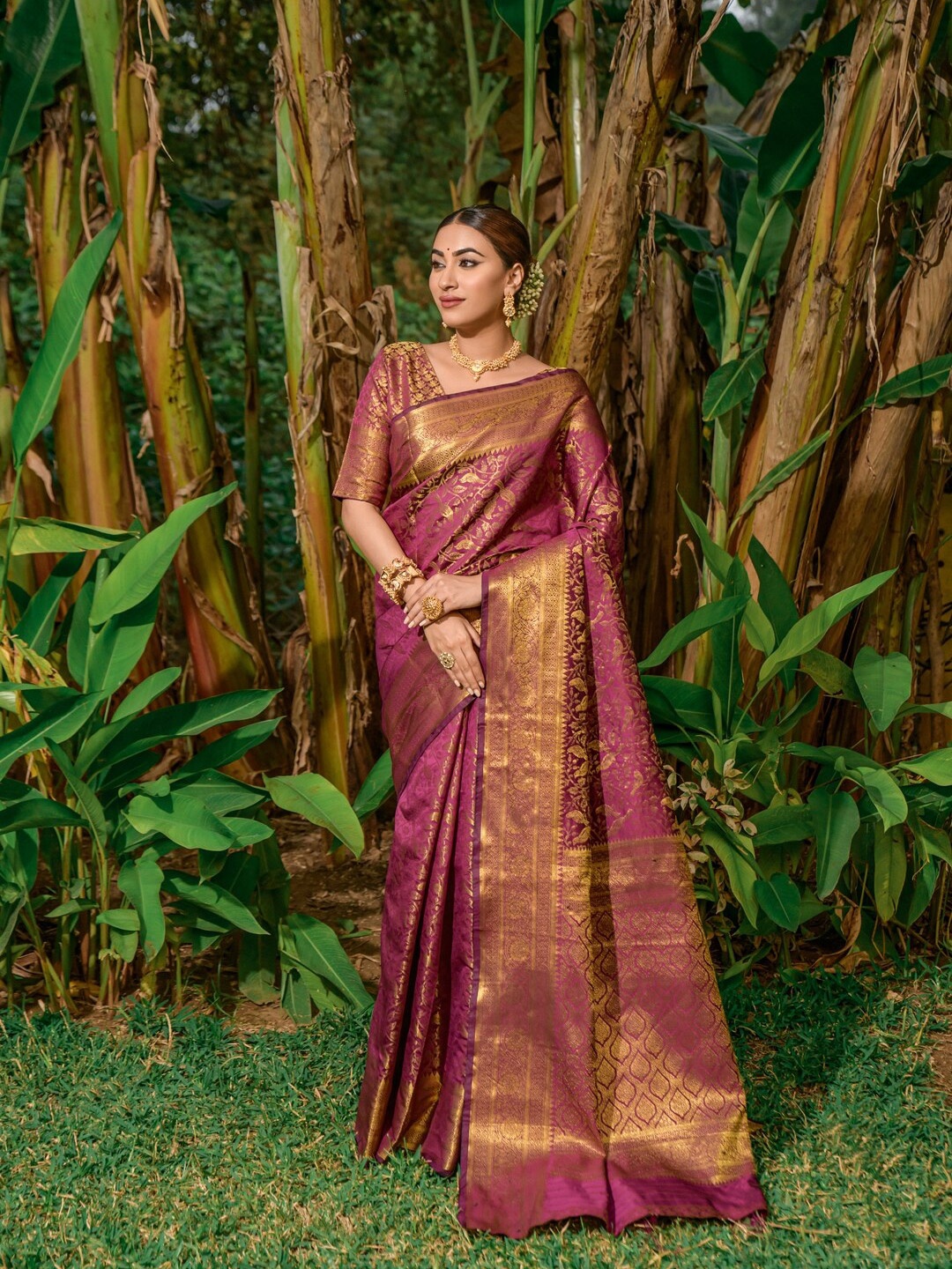 

AVANTIKA FASHION Woven Design Zari Pure Silk Kanjeevaram Saree, Purple