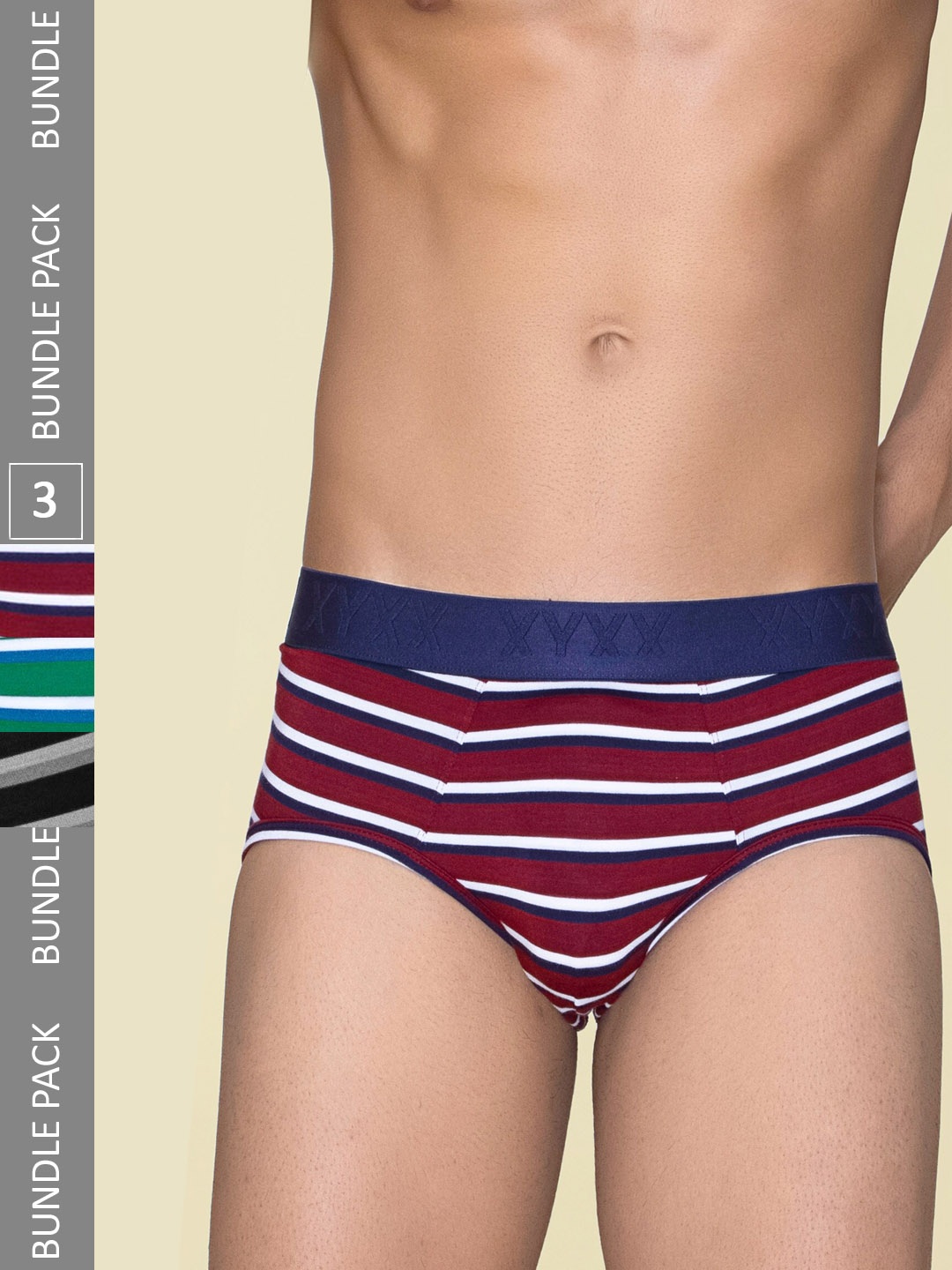 

XYXX Men Pack Of 3 Striped Linea Micro Modal Basic Briefs XYBRF3PCKN945, Red