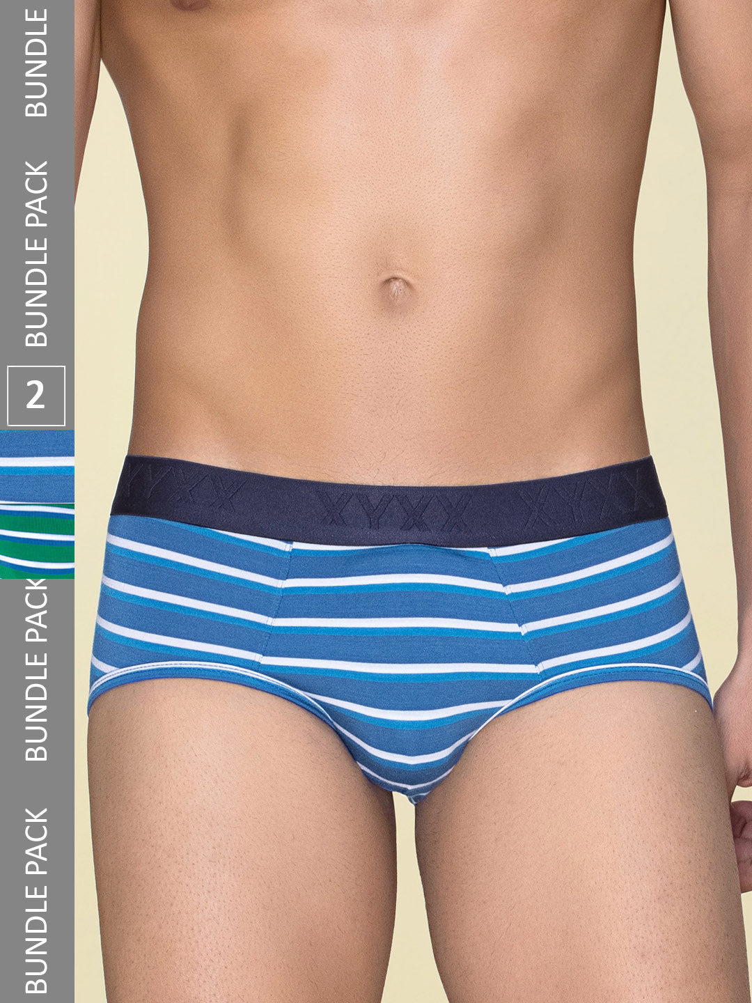 

XYXX Men Pack Of 2 Striped Linea Micro Modal Basic Briefs XYBRF2PCKN727, Blue