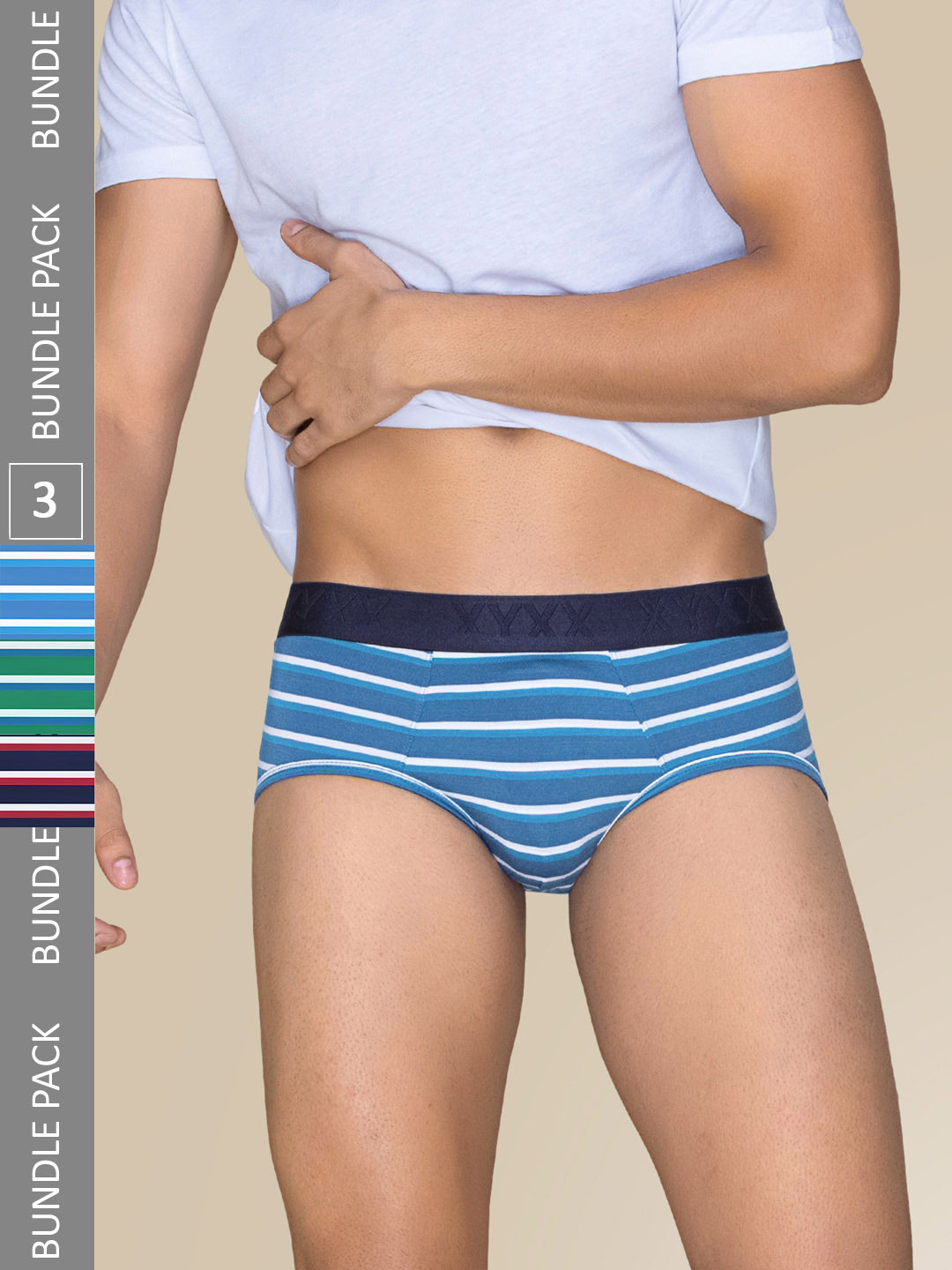 

XYXX Men Pack of 3 Cotton Striped Linea Micro Modal Basic Briefs XYBRF3PCKN941, Blue