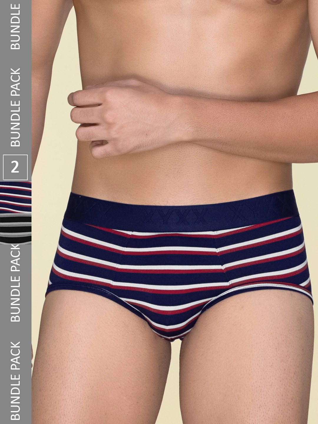 

XYXX Men Pack Of 2 Striped Linea Micro Modal Basic Briefs XYBRF2PCKN723, Black
