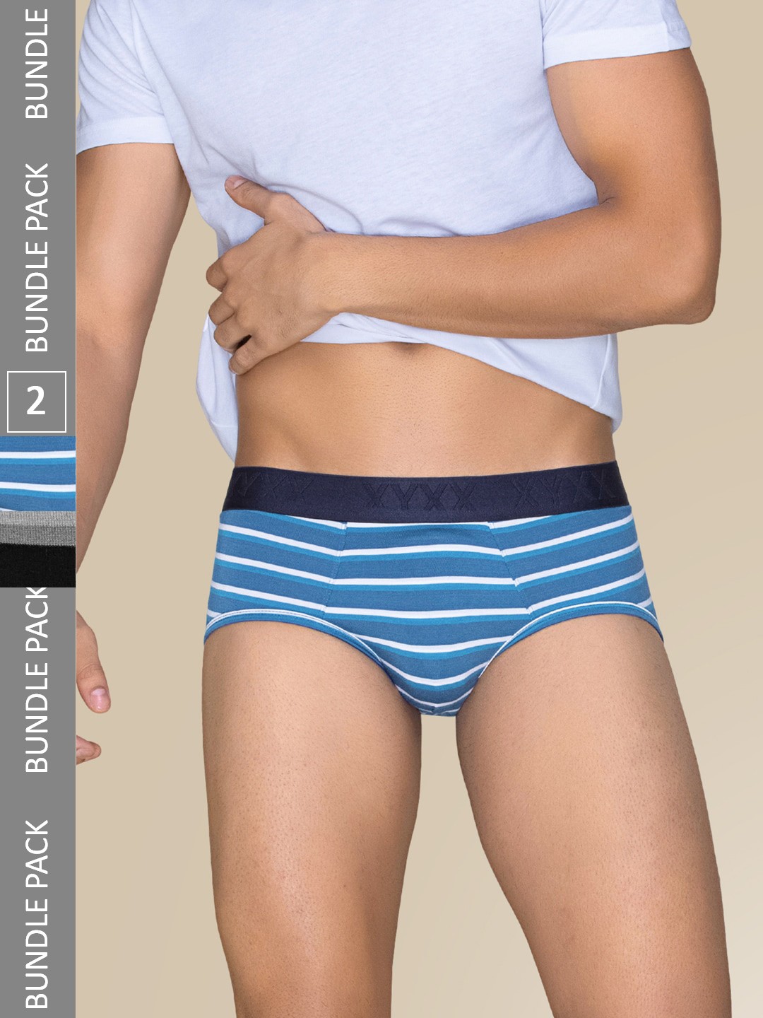 

XYXX Men Pack Of 2 Striped Linea Micro Modal Basic Briefs XYBRF2PCKN729, Blue