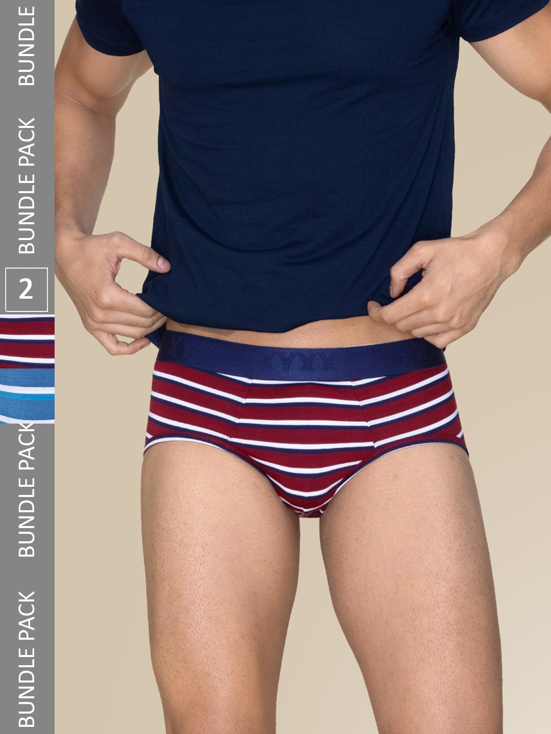 

XYXX Men Pack of 2 Cotton Striped Linea Basic Briefs XYBRF2PCKN725, Blue
