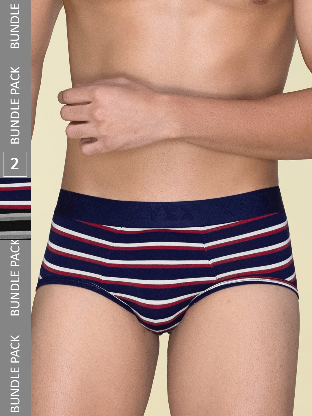

XYXX Men Pack Of 2 Striped Linea Micro Modal Basic Briefs XYBRF2PCKN723, Black