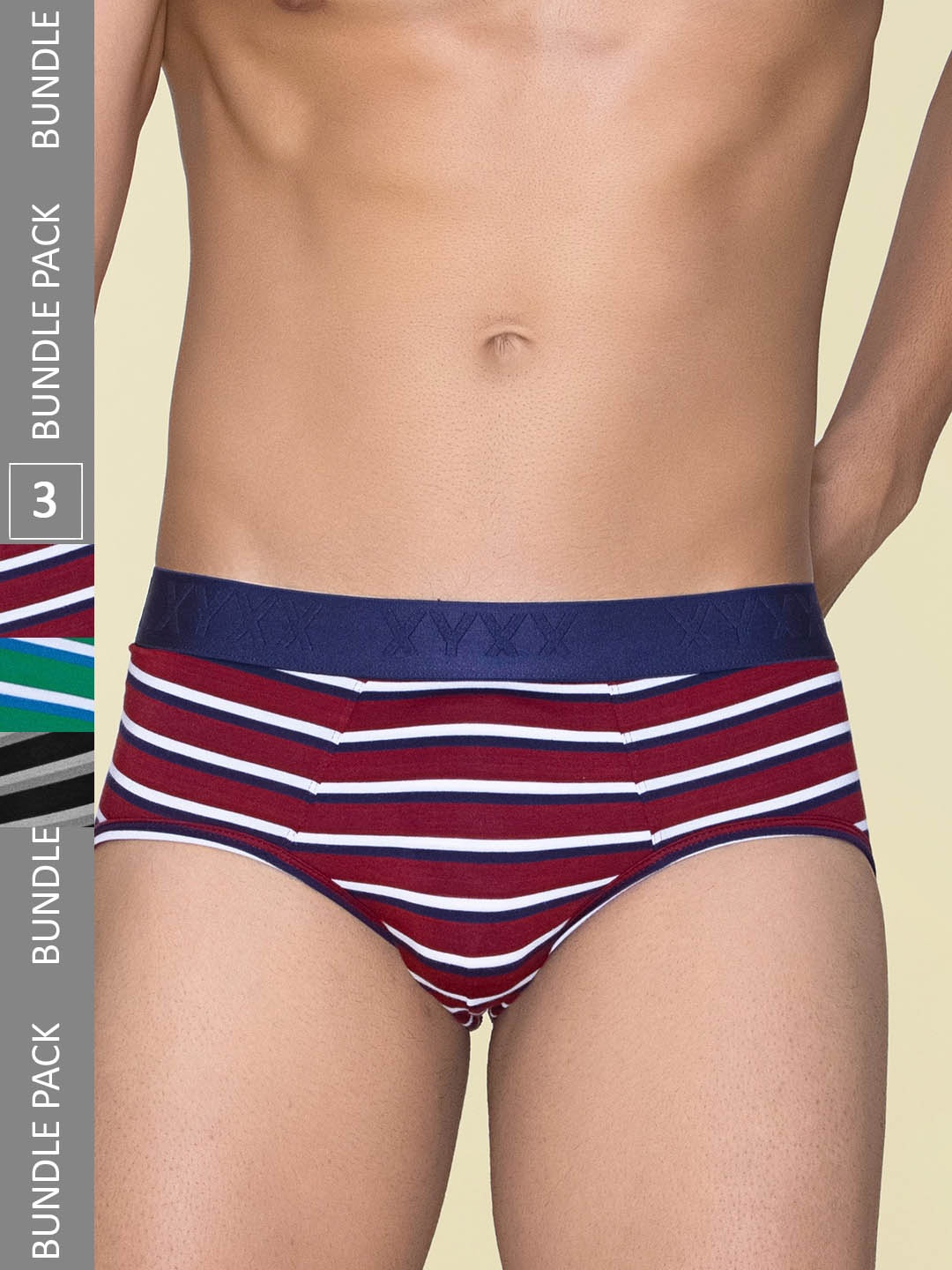 

XYXX Men Pack of 3 Cotton Striped Linea Micro Modal Basic Briefs XYBRF3PCKN945, Blue