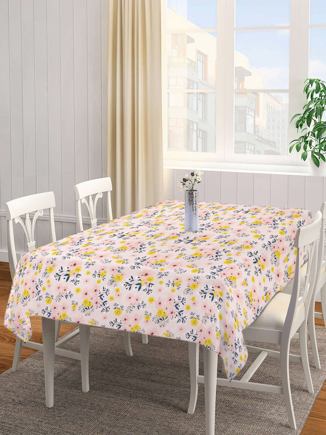 

FABINALIV Peach Floral Printed 300 TC 6 Seater Table Cover