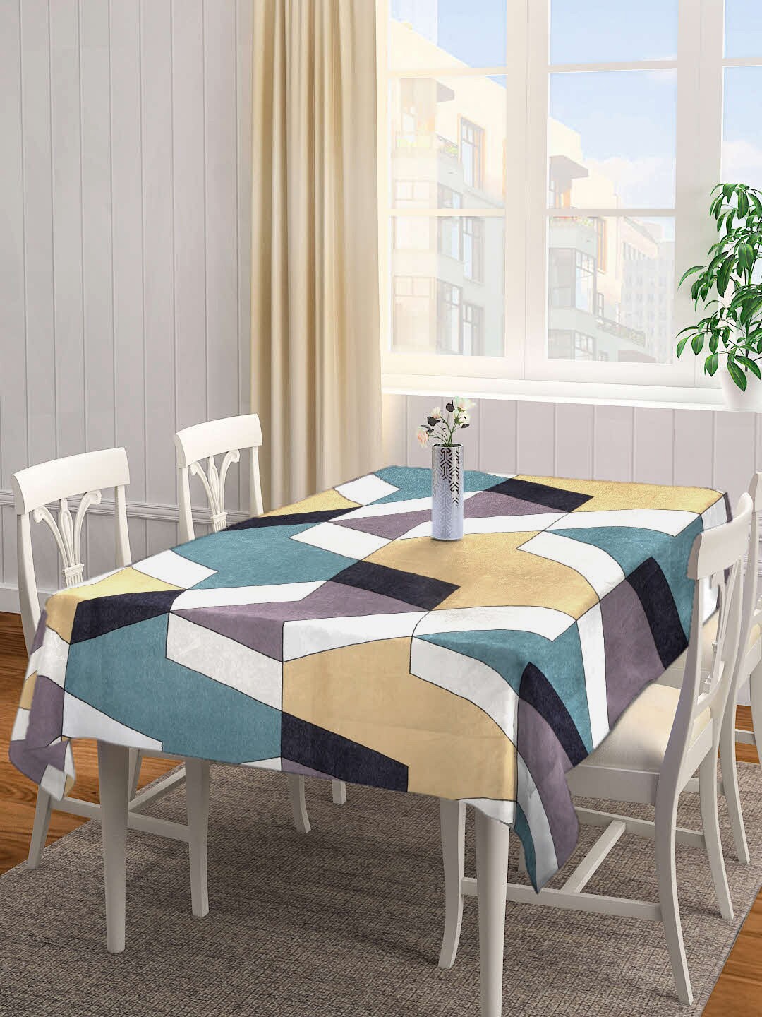 

FABINALIV Blue Geometric Printed 300 TC 6 Seater Table Cover