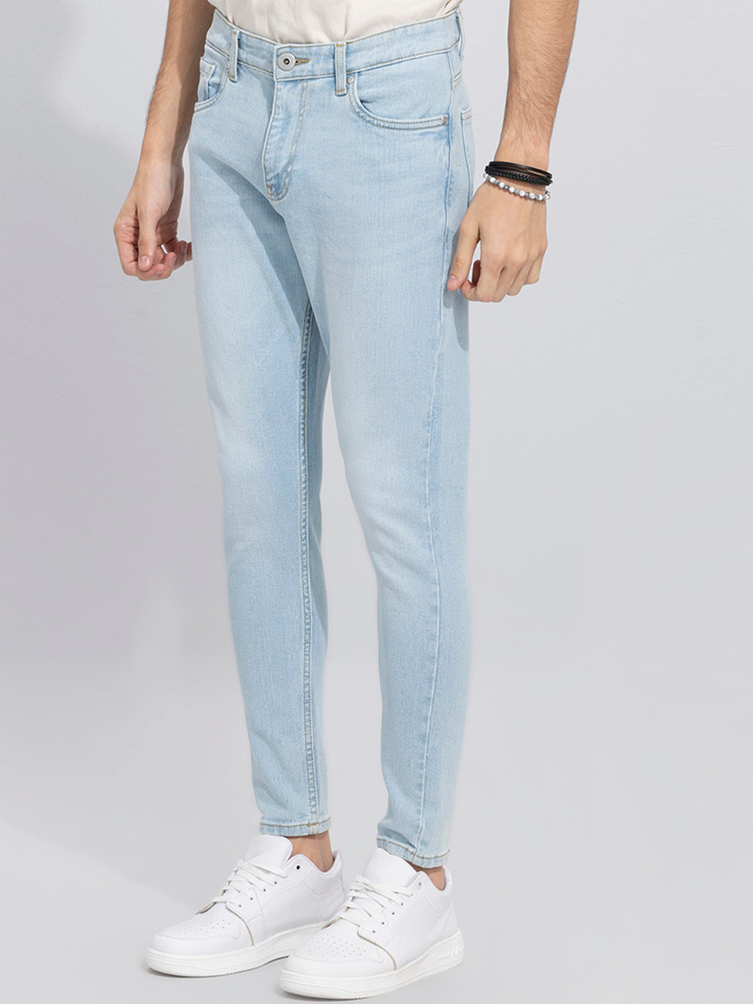 

Snitch Men Blue Skinny Fit Mid-Rise Heavy Fade Cotton Jeans