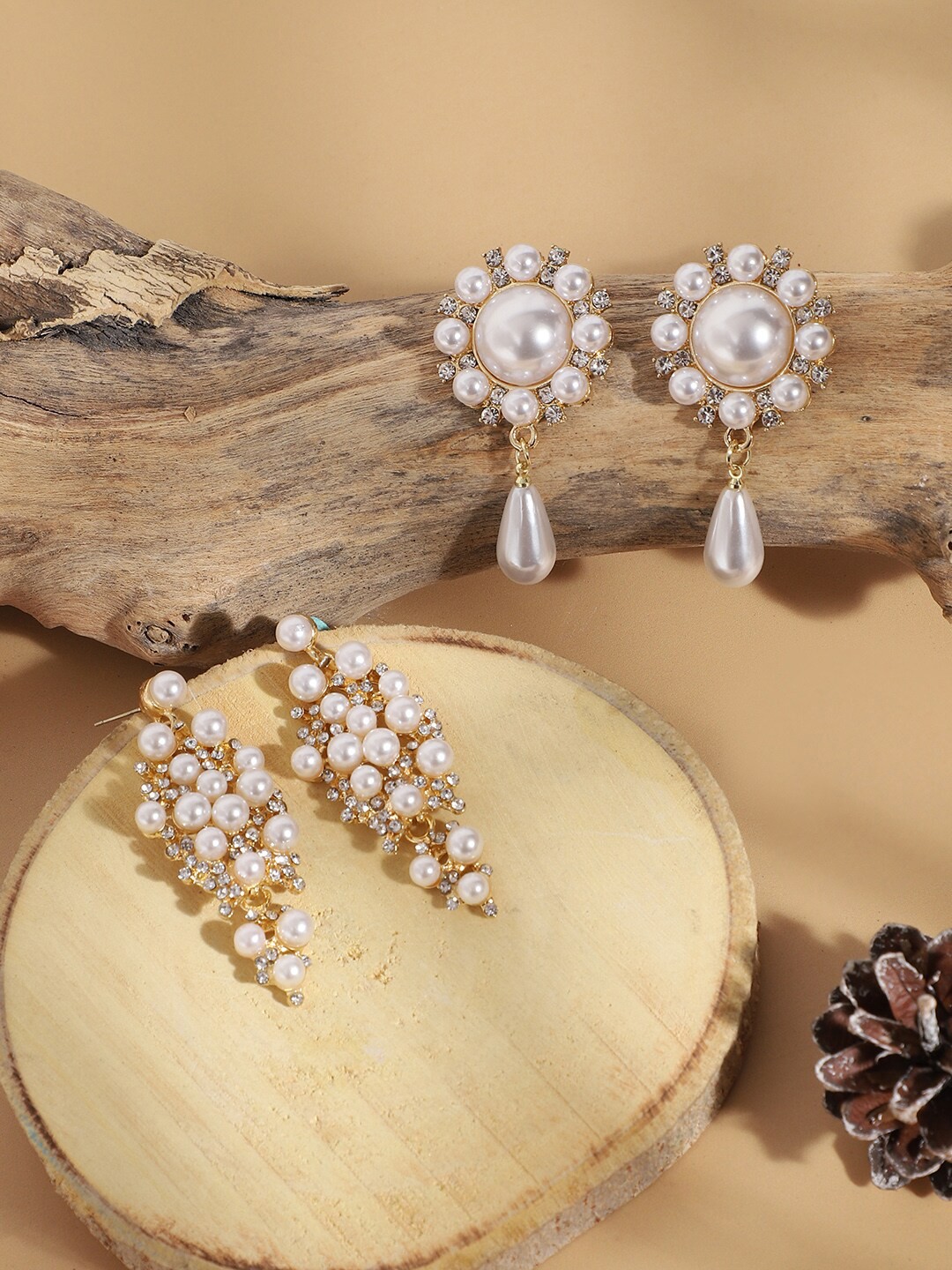 

SOHI Set Of 2 Gold-Plated Contemporary Beaded Drop Earrings