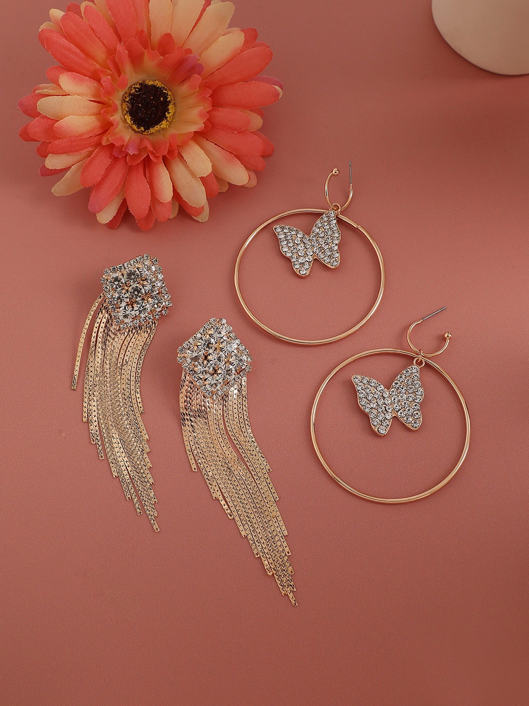 

SOHI Trailblazing Treasures Set Of 2 Gold-Plated Contemporary Drop Earrings