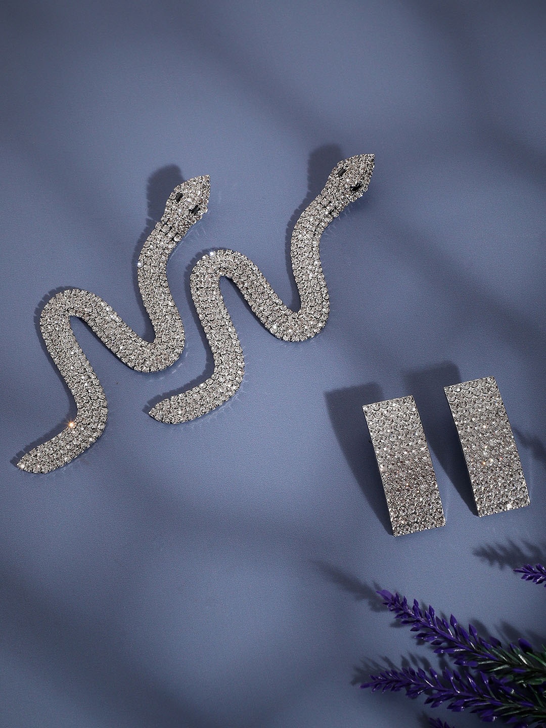 

SOHI Set Of 2 Silver-Plated Contemporary Drop Earrings