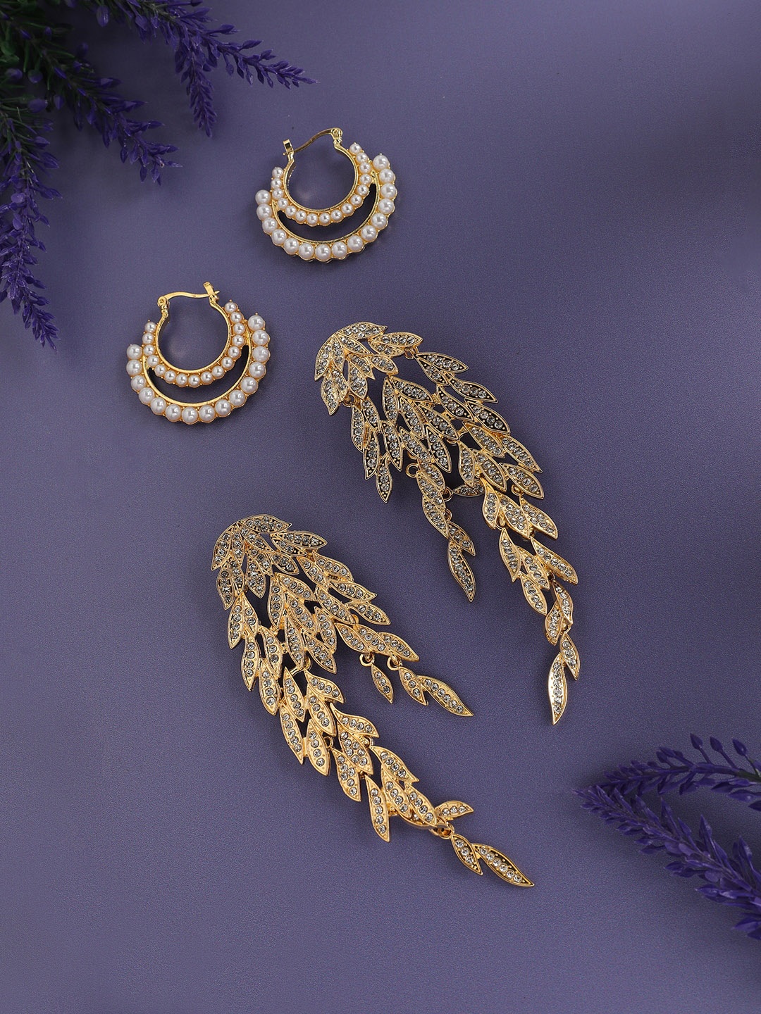 

SOHI Set Of 2 Gold-Plated Contemporary Beaded Drop Earrings