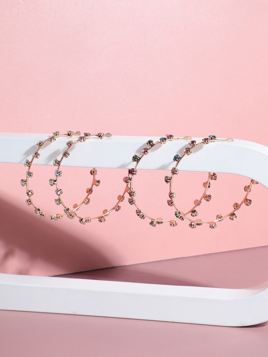 

SOHI Set Of 2 Gold-Plated Circular Stone Studded Half Hoop Earrings