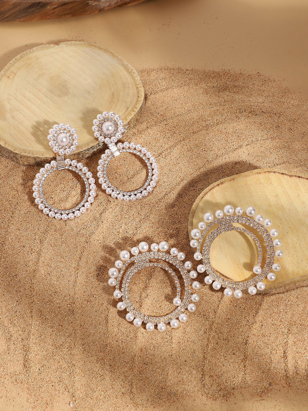

SOHI Set Of 2 Silver-Plated Contemporary Drop Earrings