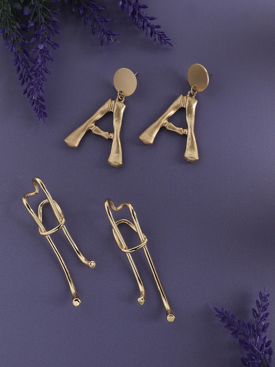 

SOHI Set Of 2 Gold-Plated Contemporary Drop Earrings