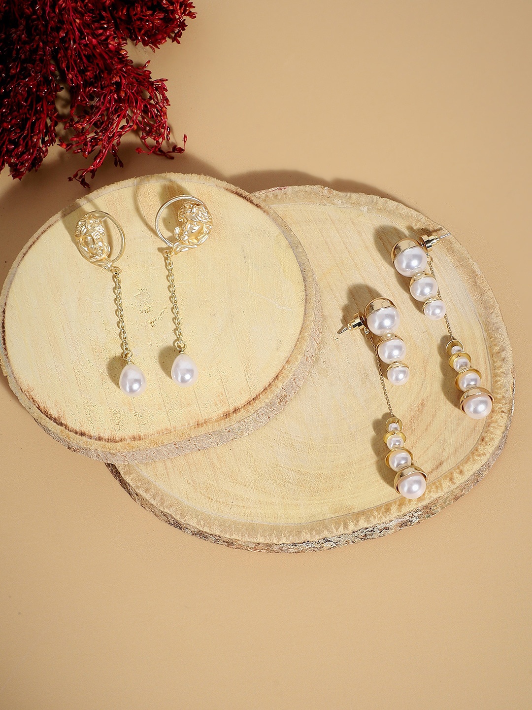 

SOHI Set Of 2 Gold-Plated Contemporary Beaded Drop Earrings
