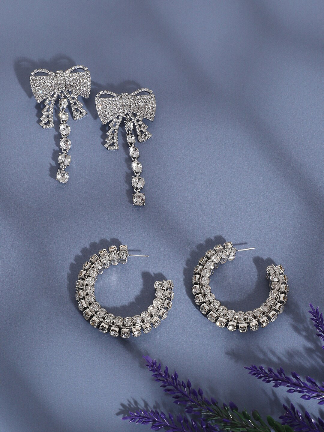 

SOHI Pack Of 2 Silver-Plated Contemporary Drop Earrings