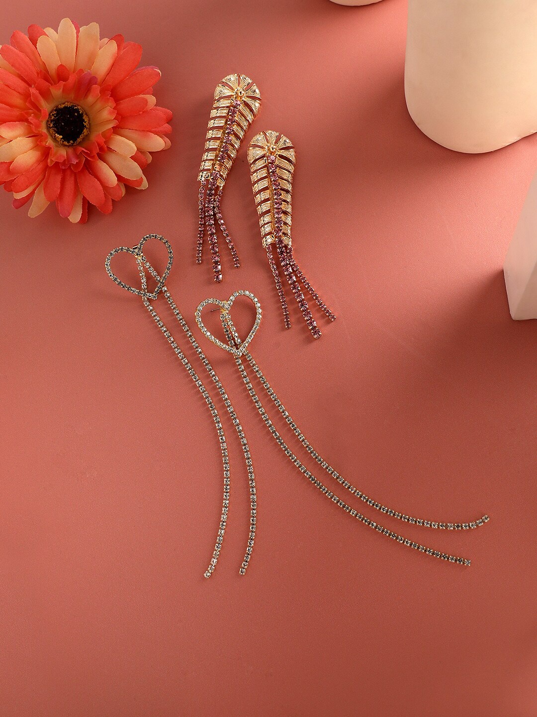 

SOHI Set Of 2 Gold-Plated Contemporary Drop Earrings
