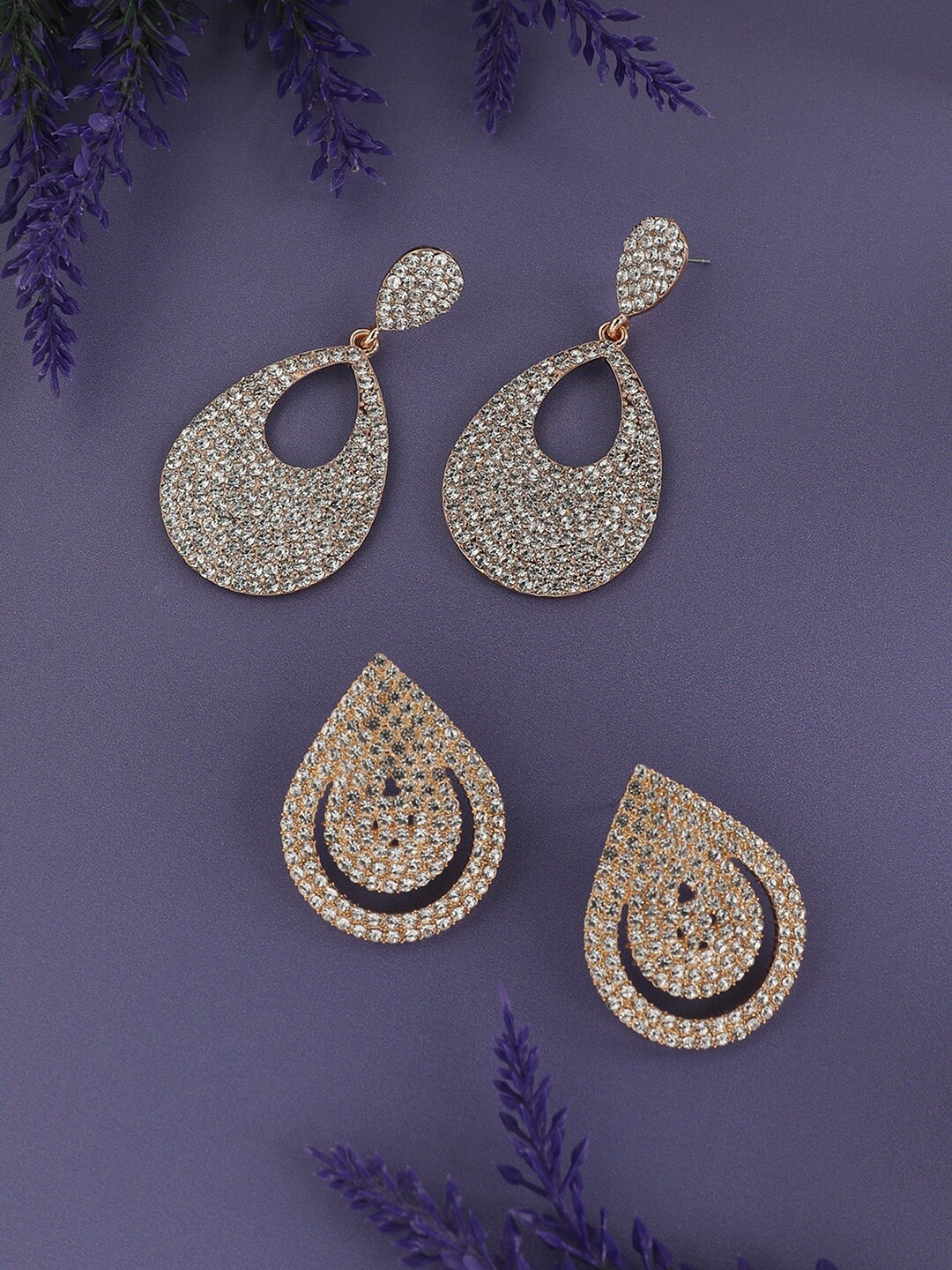 

SOHI Set Of 2 Gold-Plated Contemporary Drop Earrings