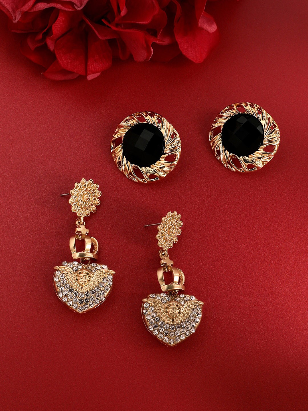 

SOHI Set Of 2 Gold-Plated Contemporary Drop Earrings