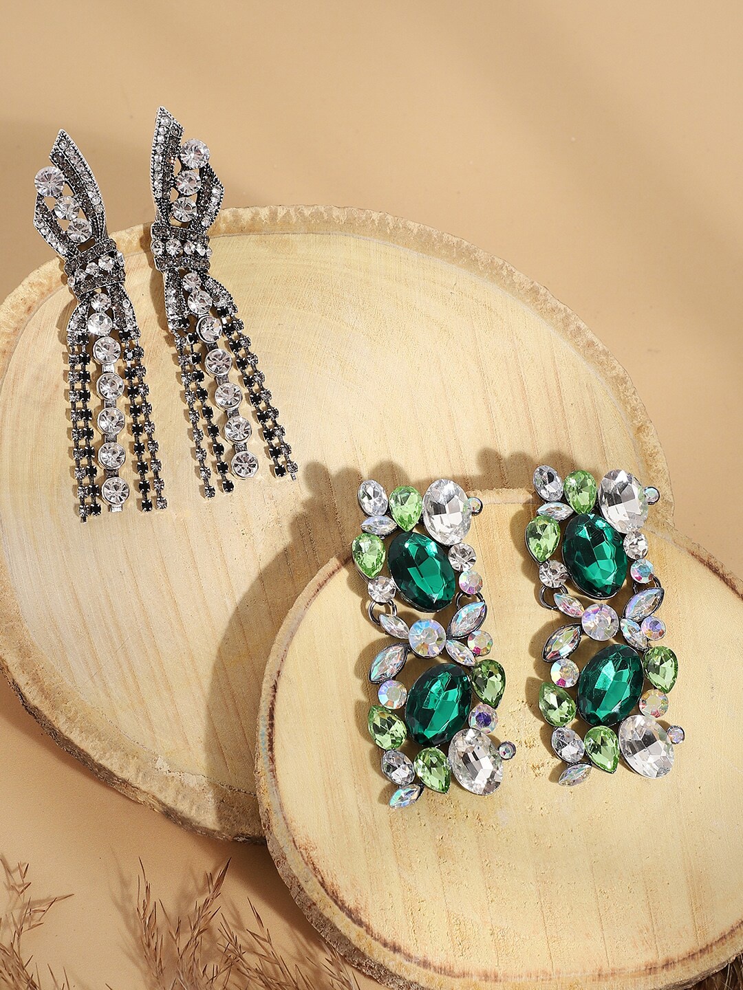 

SOHI Set Of 2 Silver-Plated Contemporary Drop Earrings