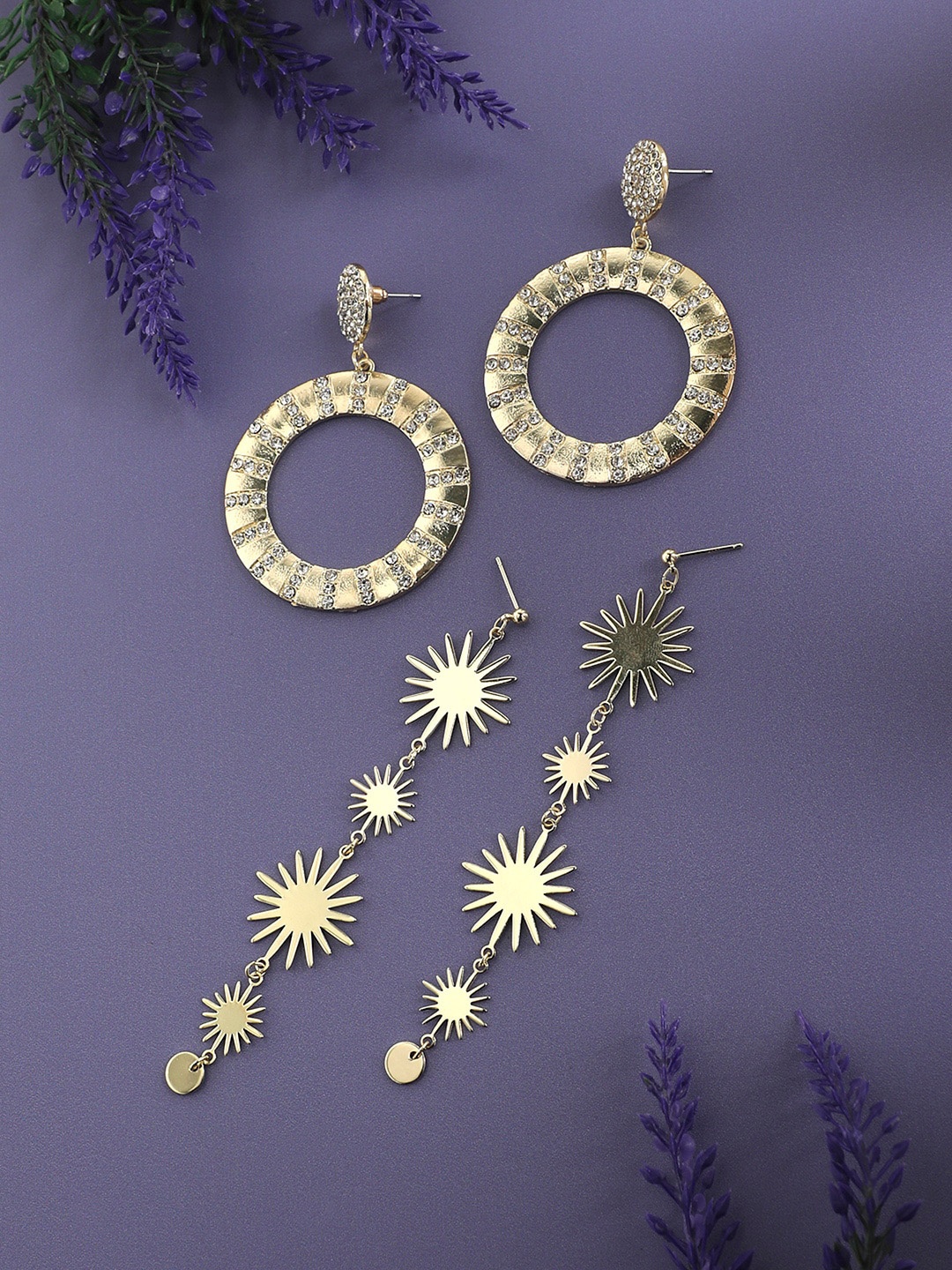 

SOHI Set Of 2 Gold-Plated Contemporary Drop Earrings