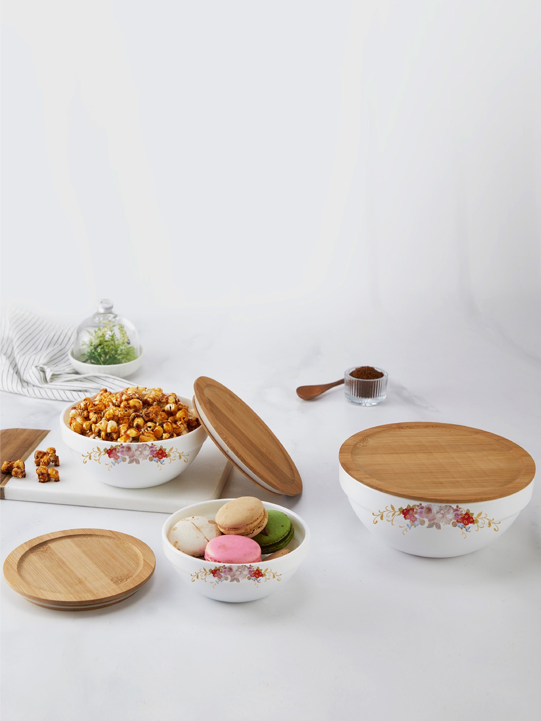 

Cello Opalware Royale 3 Pieces White Fabula Mixing Bowl Set With Bamboo Lid