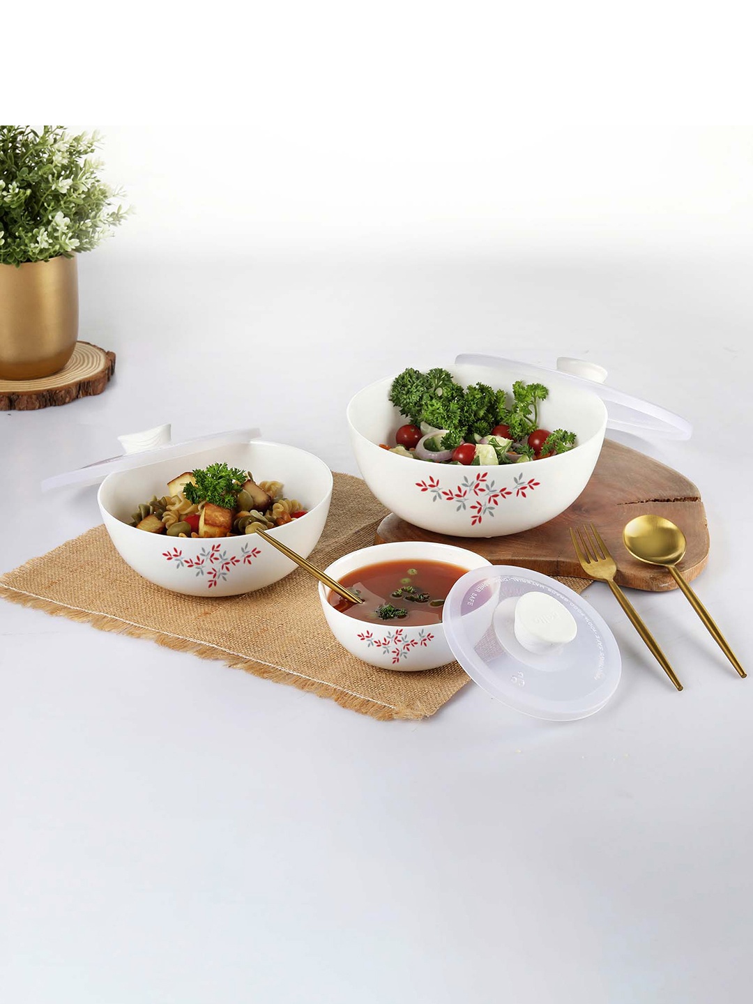 

Cello Opal Ware Royale 3 Pieces White Twilight Mixing Bowls With Lids