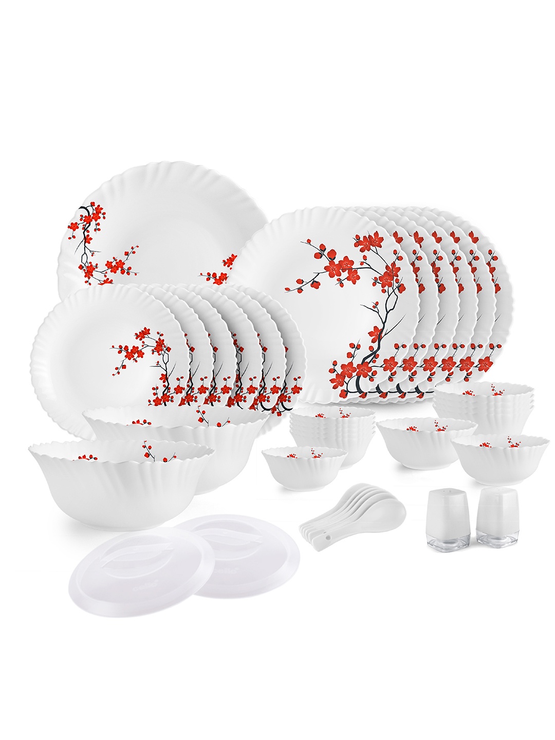 

Cello White & Red Pieces Floral Printed Opalware Glossy Dinner Set
