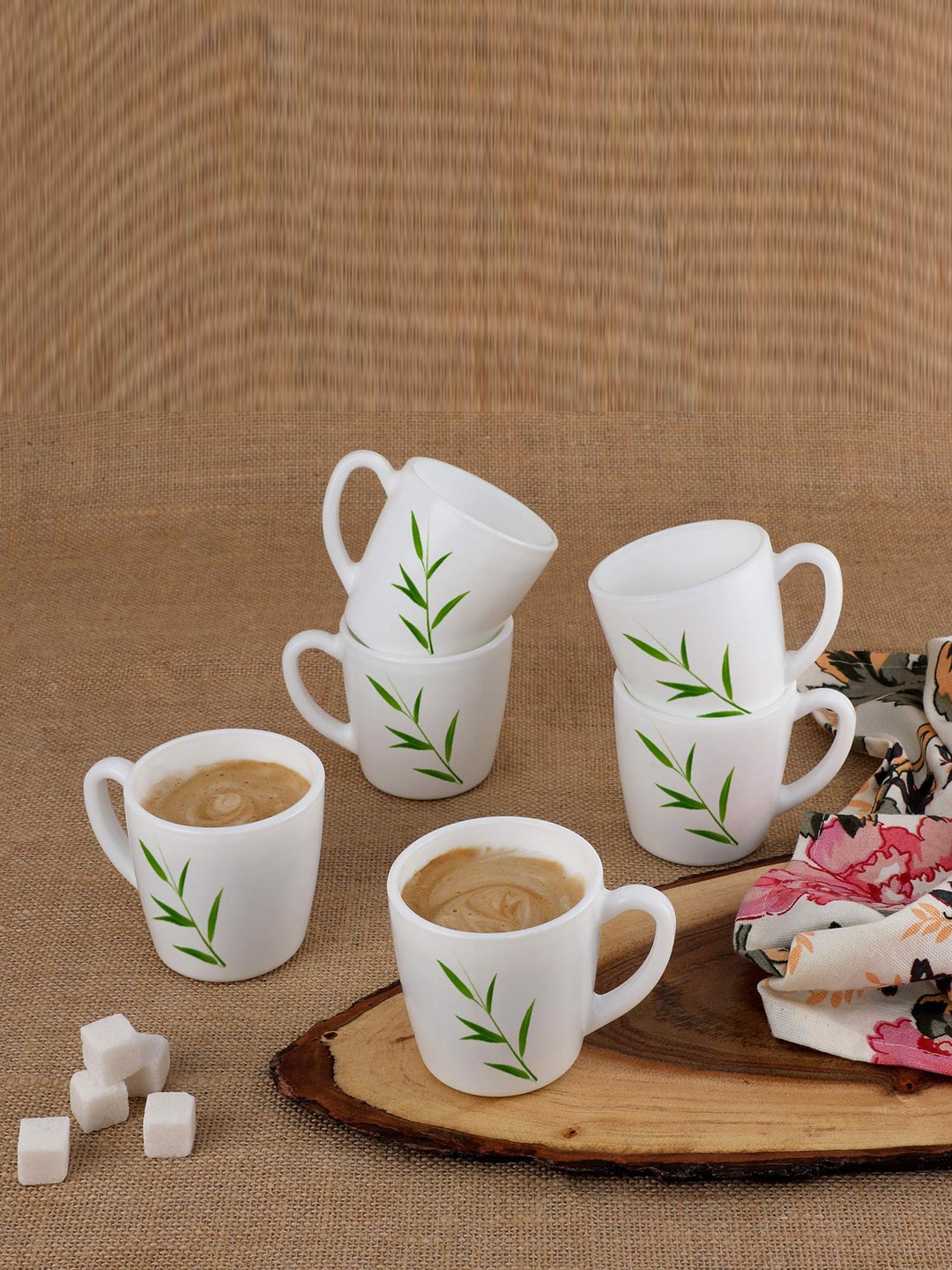 

Cello White Floral Printed Opalware Glossy Cups Set of Cups and Mugs