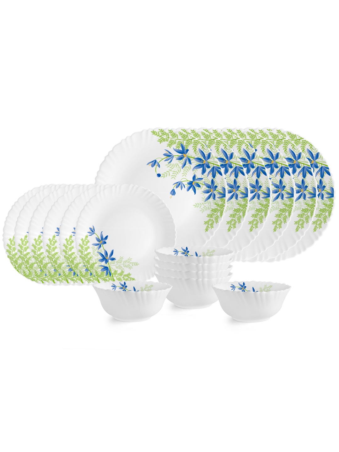 

Cello Dazzle Series Set of 18 Primrose Microwave & Dishwasher Safe Opalware Dinner Set, White