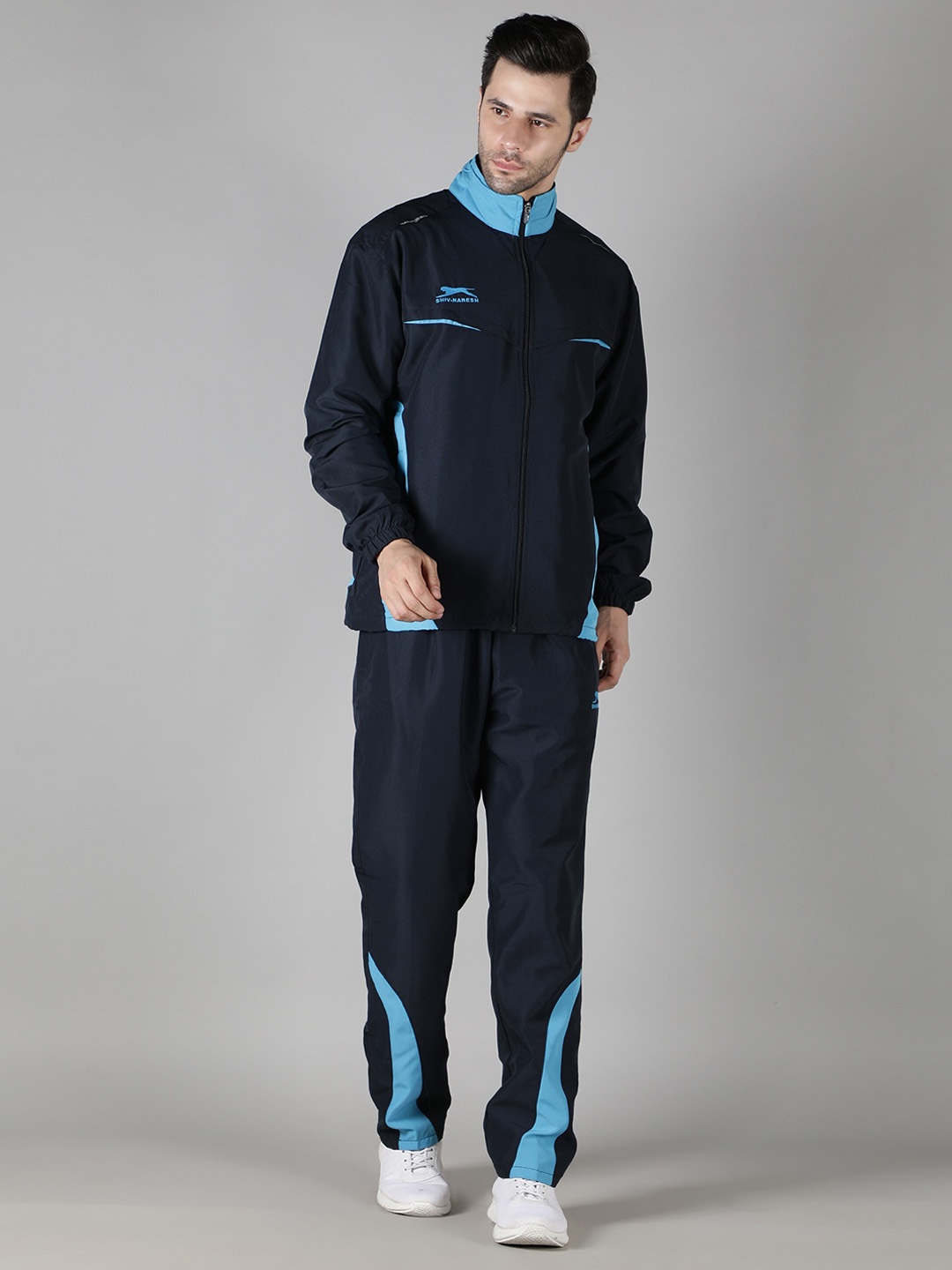 

Shiv Naresh Men Colourblocked Brand Logo Printed Tracksuit, Navy blue