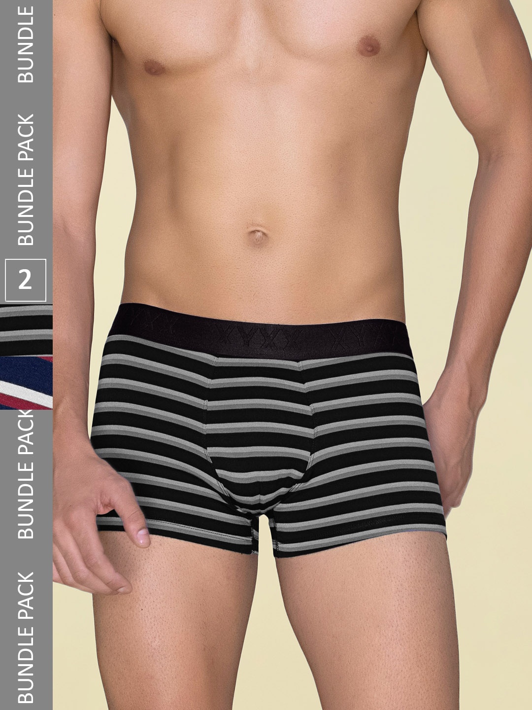 

XYXX Men Pack Of 2 Striped Linea Micro Modal Trunks XYTRNK2PCKN687, Black
