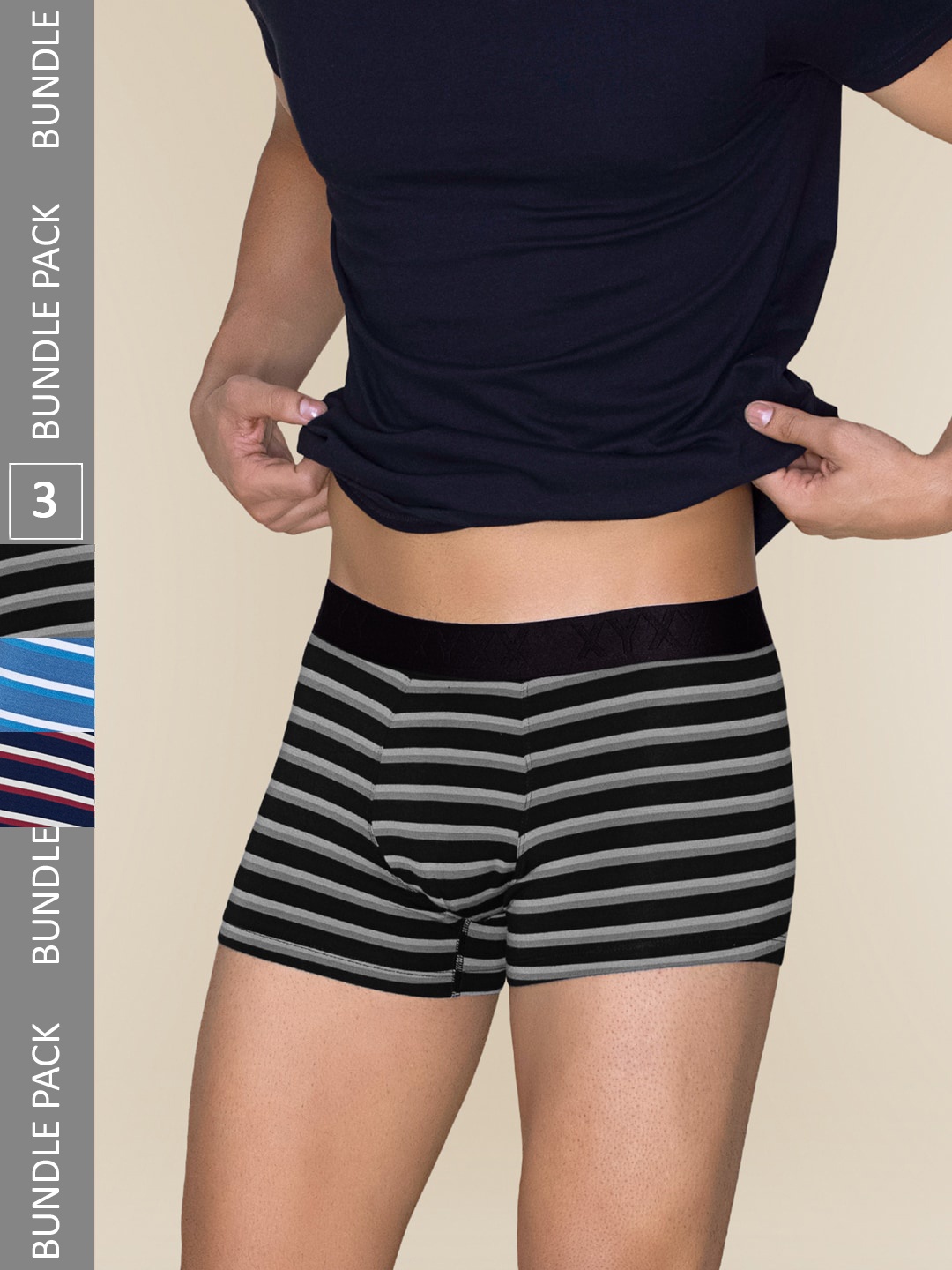 

XYXX Pack Of 3 Striped Linea Micro Modal Trunks XYTRNK3PCKN966, Blue