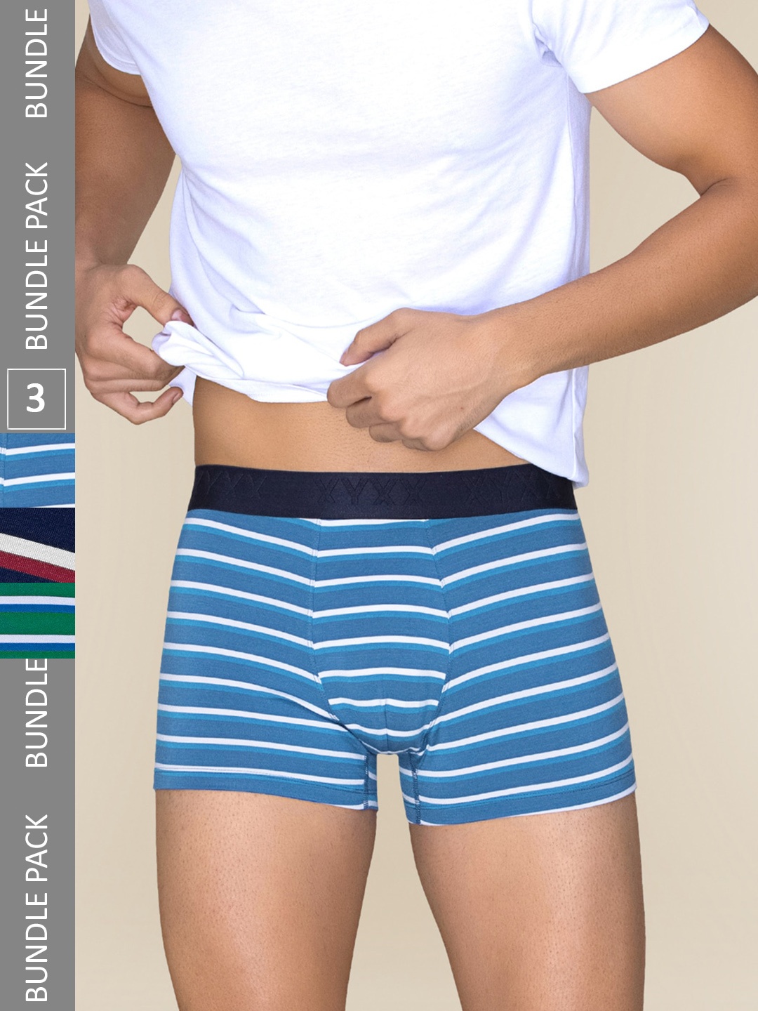 

XYXX Pack Of 3 Striped Linea Micro Modal Trunks XYTRNK3PCKN964, Blue