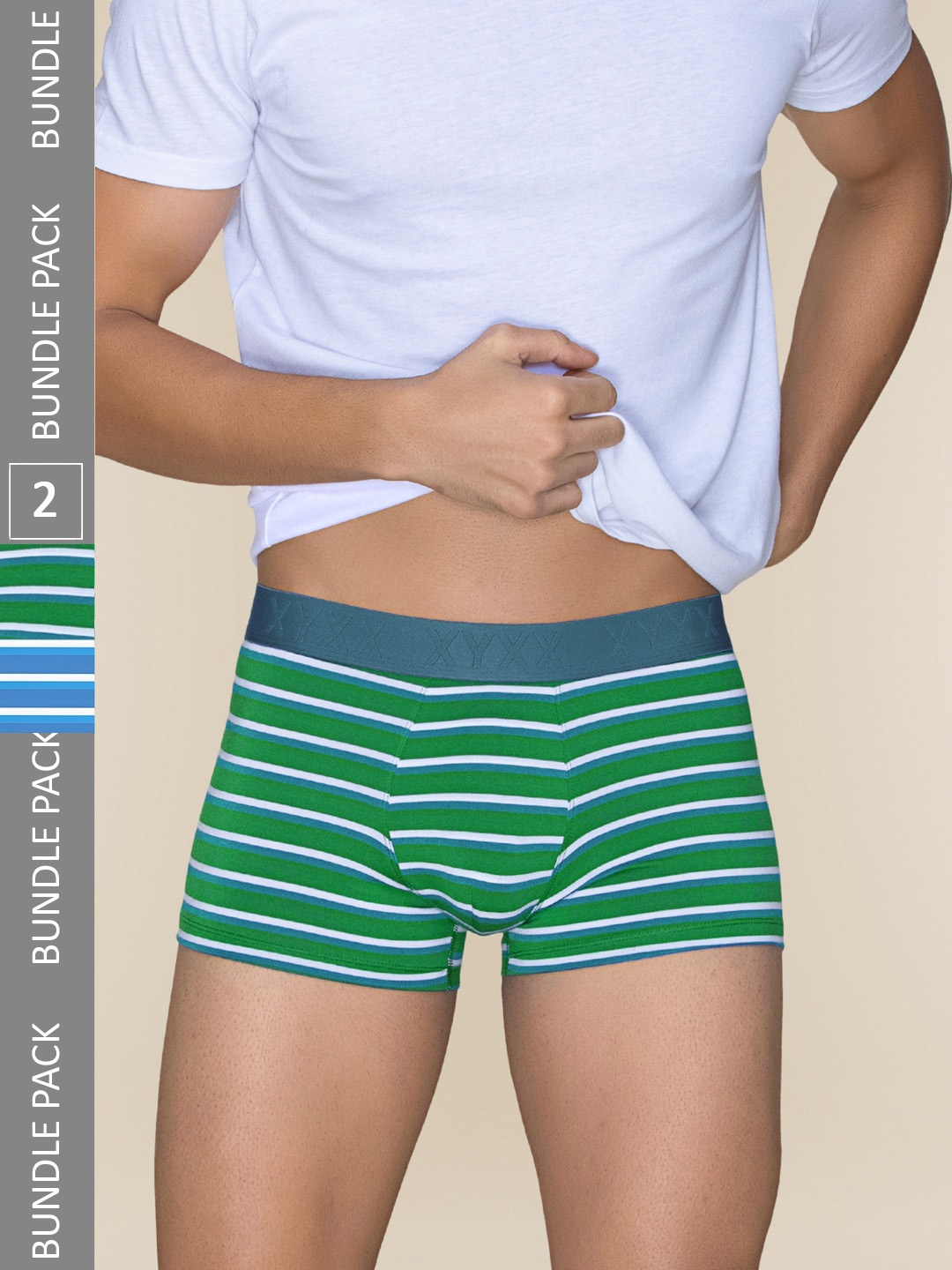

XYXX Men Pack Of 2 Striped Linea Micro Modal Trunks XYTRNK2PCKN691, Green