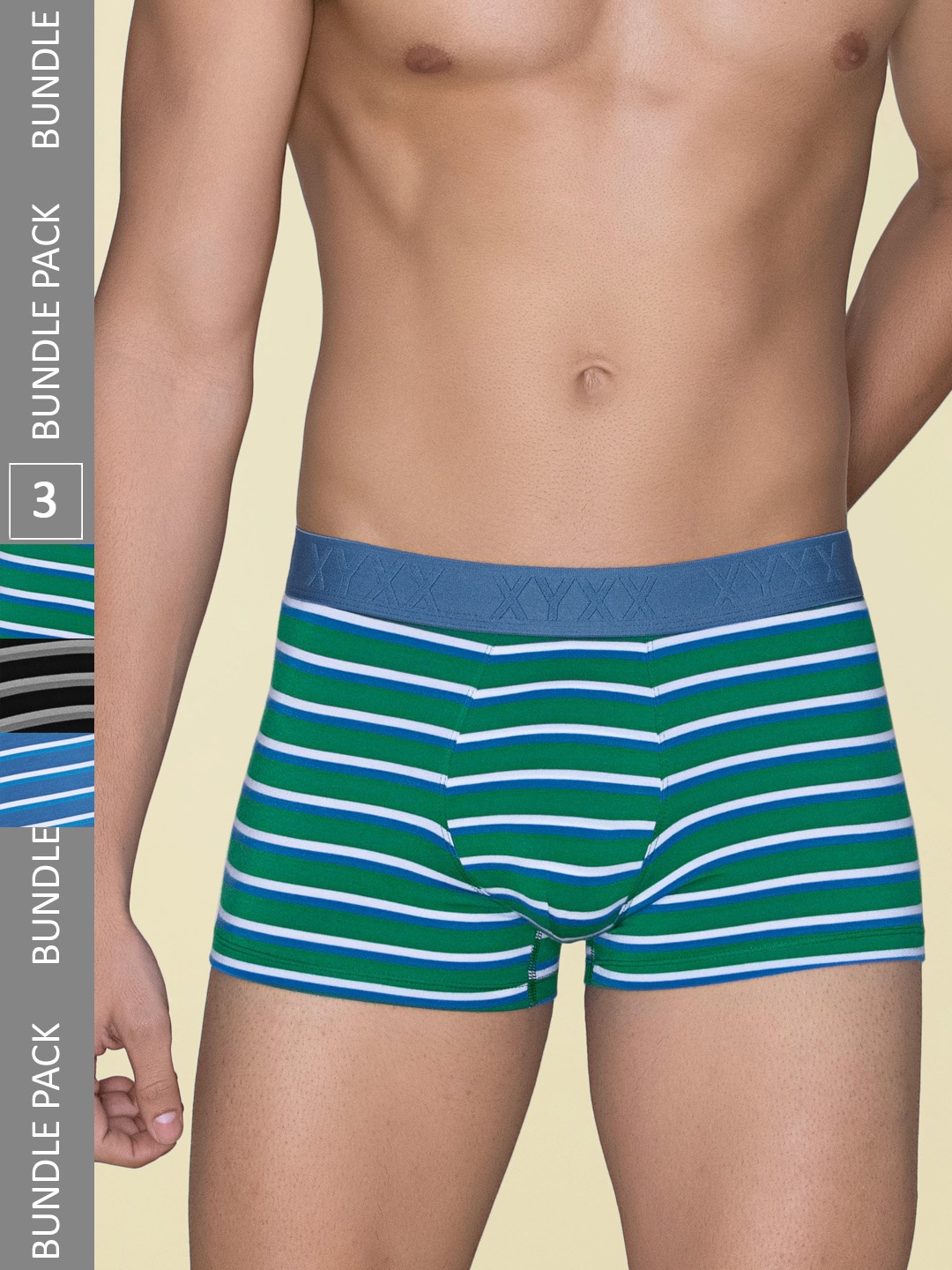 

XYXX Pack Of 3 Striped Linea Micro Modal Trunks XYTRNK3PCKN970, Green