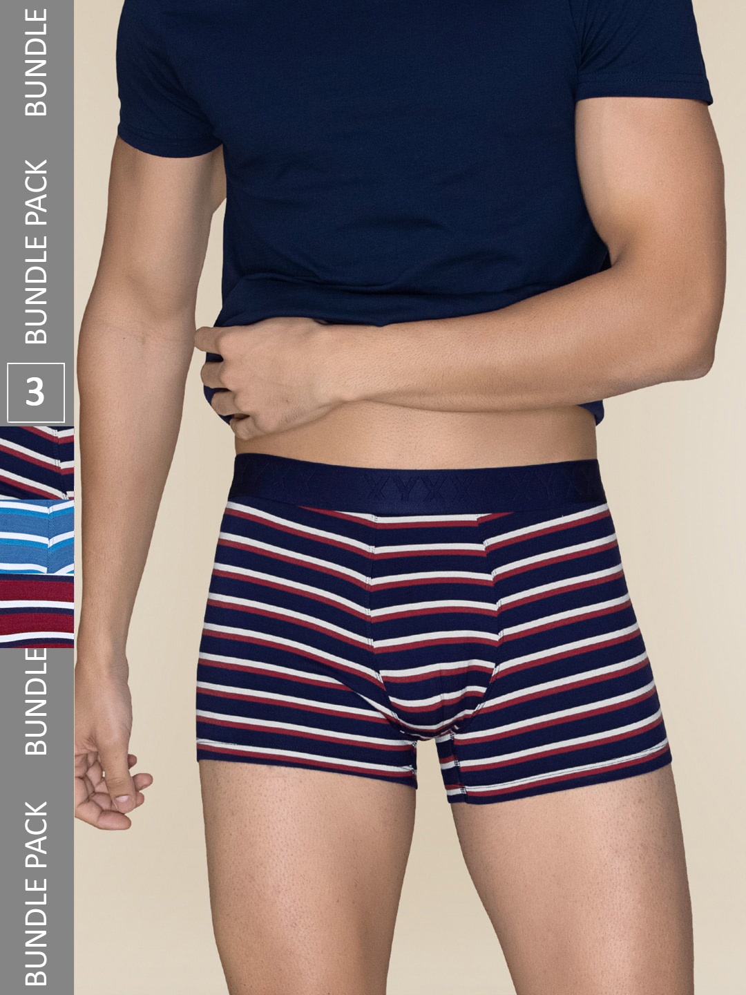 

XYXX Pack Of 3 Striped Linea Micro Modal Trunks XYTRNK3PCKN962, Navy blue