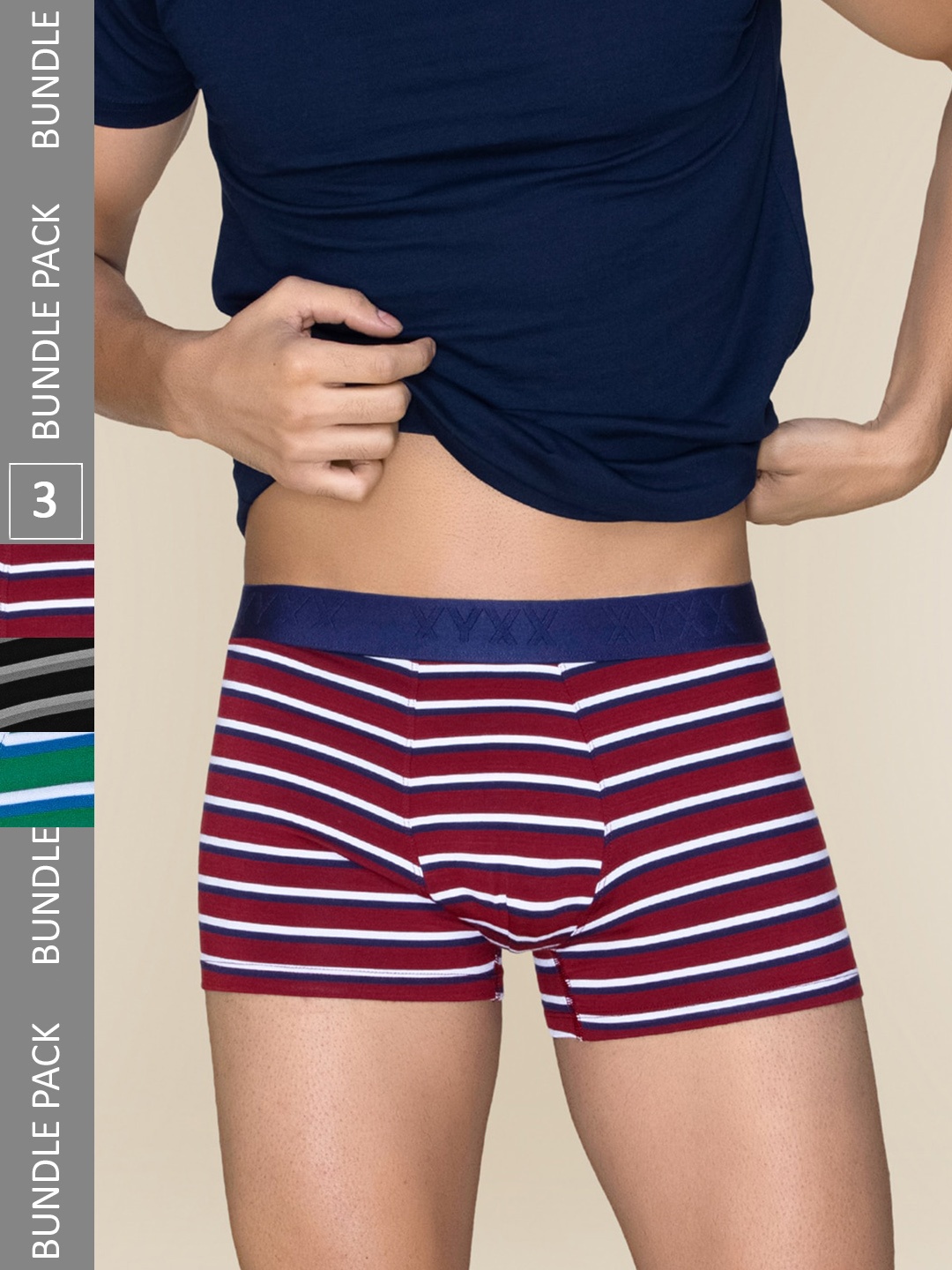 

XYXX Pack Of 3 Striped Linea Micro Modal Trunks XYTRNK3PCKN968, Black
