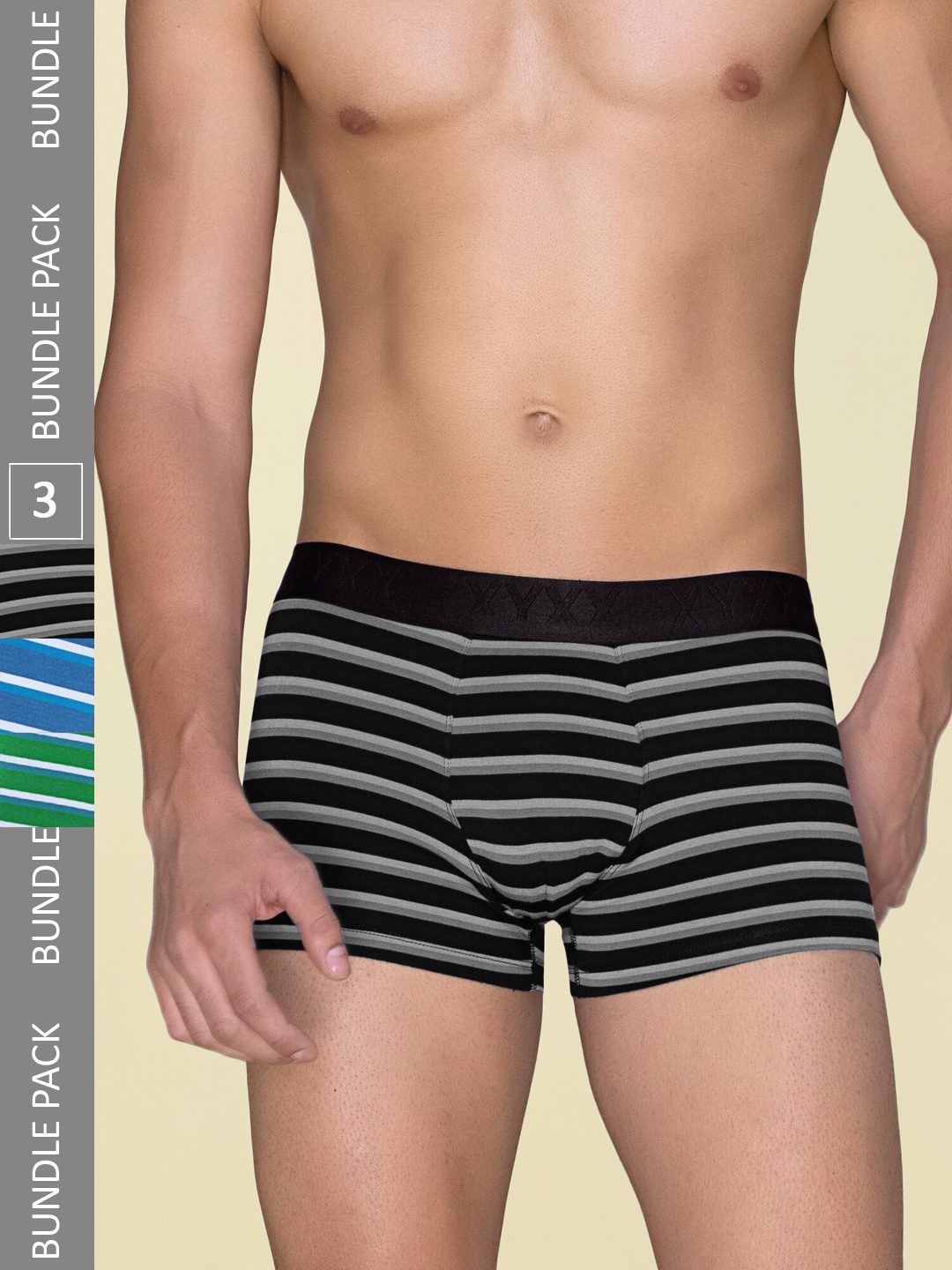 

XYXX Pack Of 3 Striped Linea Micro Modal Trunks XYTRNK3PCKN970, Green