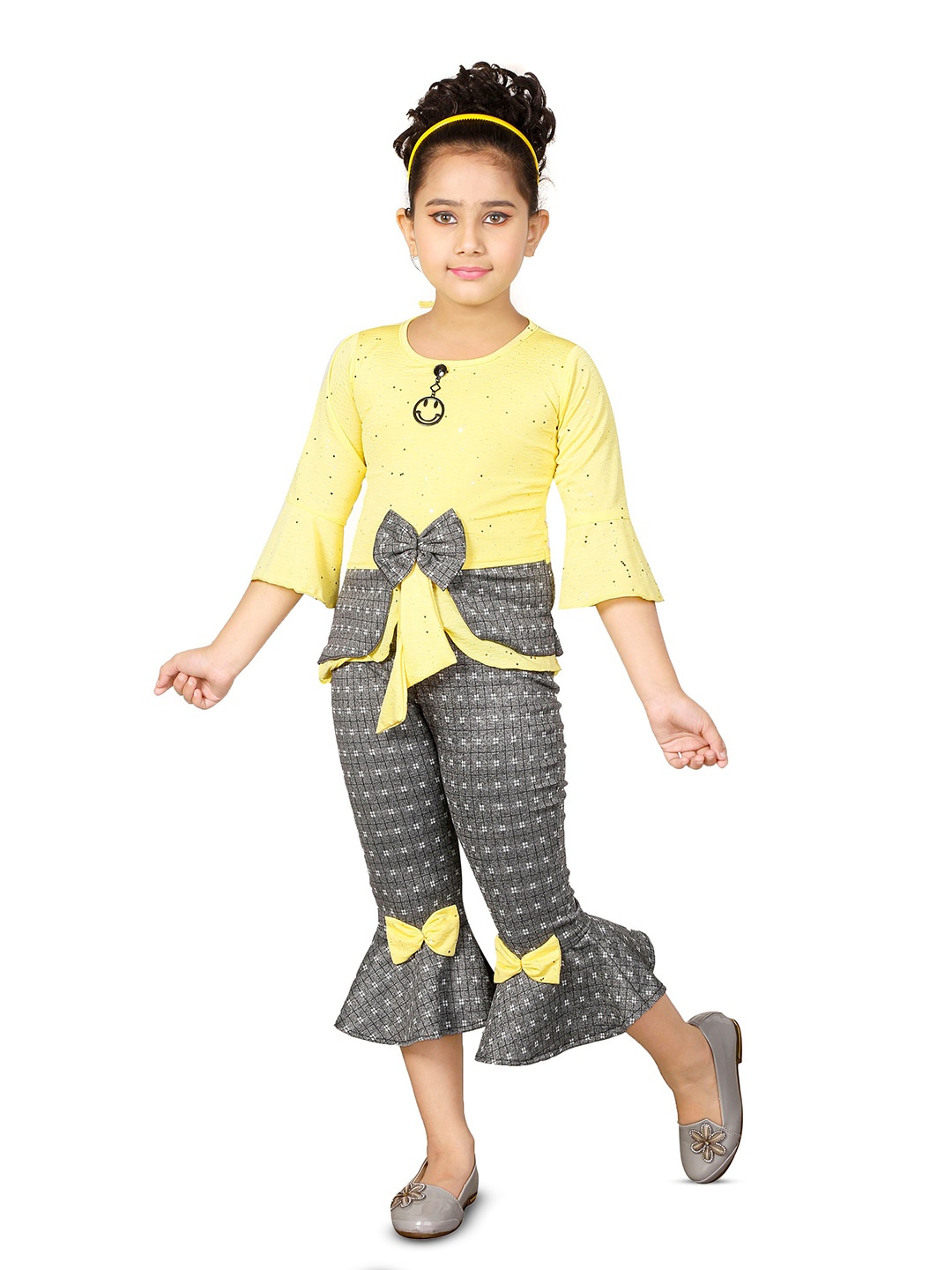 

BAESD Girls Printed Bow Detail Top with Capris, Yellow