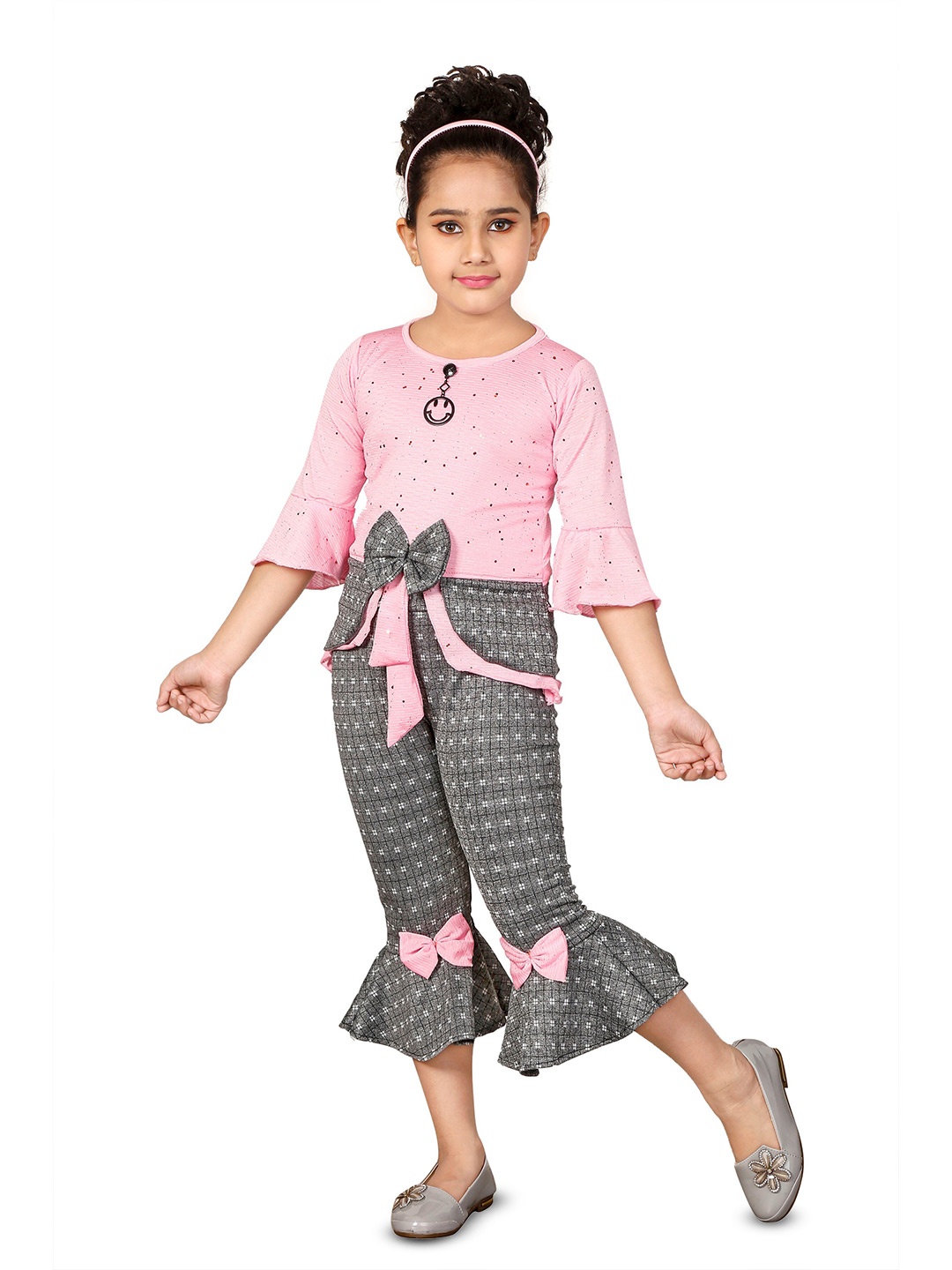 

BAESD Girls Printed Bow Detail Top with Capris, Pink