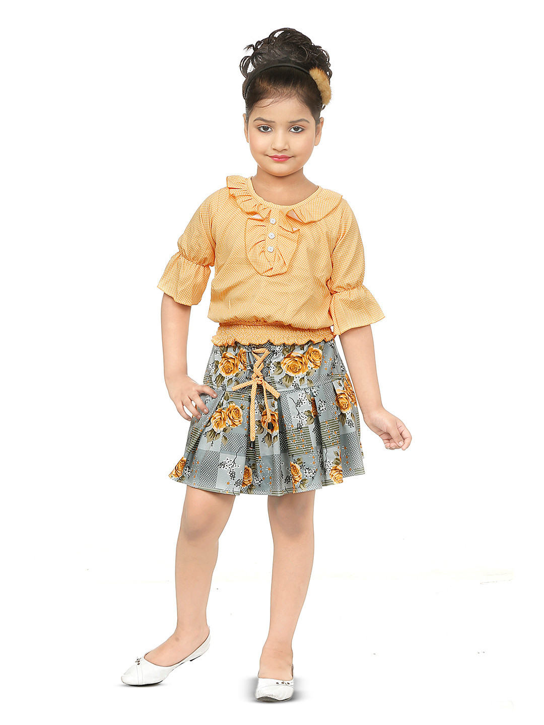 

BAESD Girls Printed Top With Skirt, Yellow