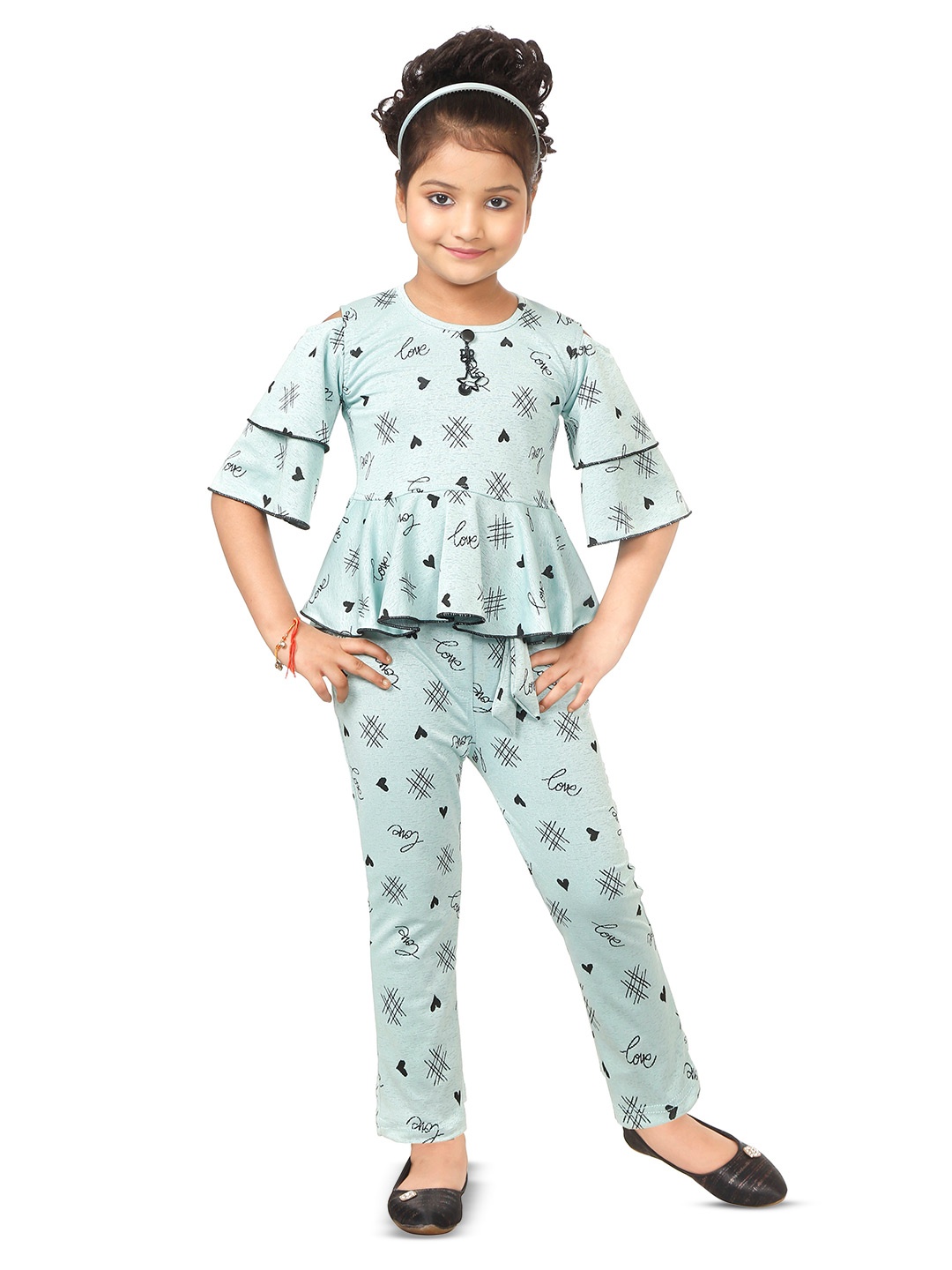 

BAESD Girls Printed Top With Trousers, Blue